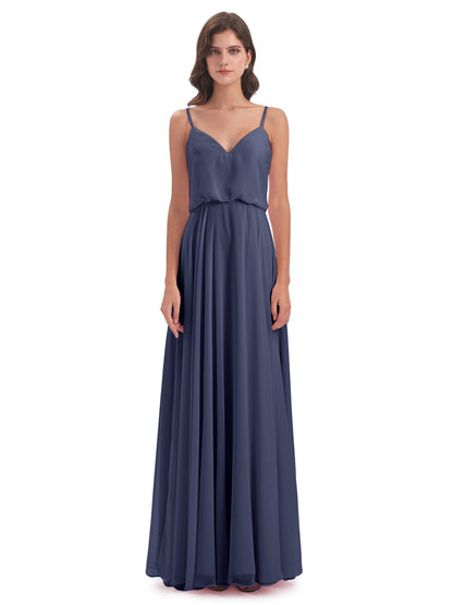 Leah Floor Length Spaghetti Straps Chiffon Bridesmaid Dresses