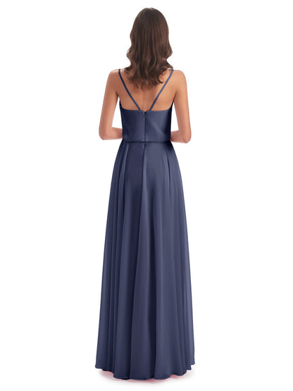 Leah Floor Length Spaghetti Straps Chiffon Bridesmaid Dresses