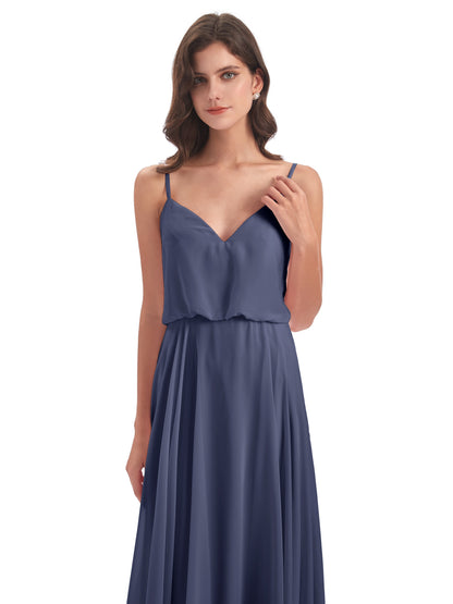 Leah Floor Length Spaghetti Straps Chiffon Bridesmaid Dresses