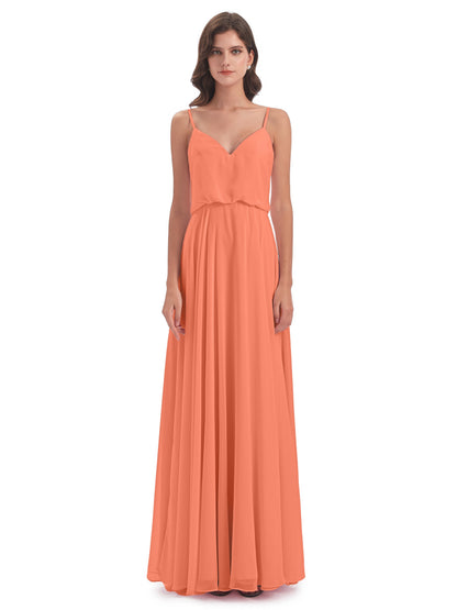 Leah Floor Length Spaghetti Straps Chiffon Bridesmaid Dresses