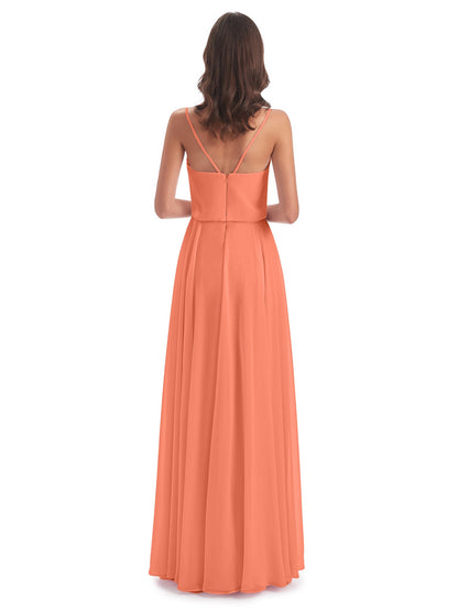 Leah Floor Length Spaghetti Straps Chiffon Bridesmaid Dresses