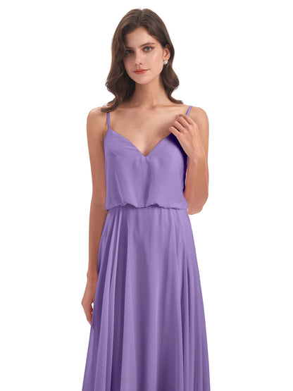 Leah Floor Length Spaghetti Straps Chiffon Bridesmaid Dresses