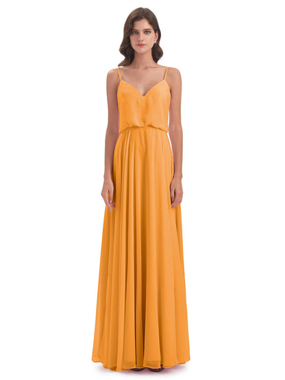 Leah Floor Length Spaghetti Straps Chiffon Bridesmaid Dresses