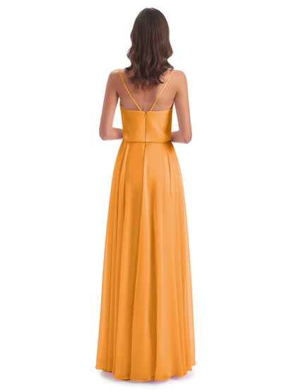 Leah Floor Length Spaghetti Straps Chiffon Bridesmaid Dresses