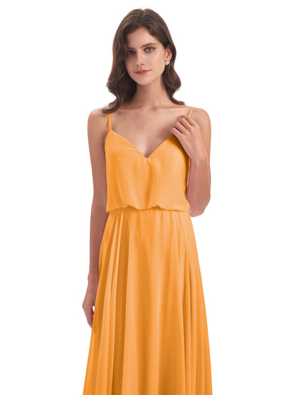 Leah Floor Length Spaghetti Straps Chiffon Bridesmaid Dresses