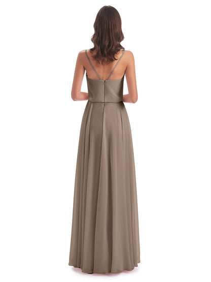 Leah Floor Length Spaghetti Straps Chiffon Bridesmaid Dresses