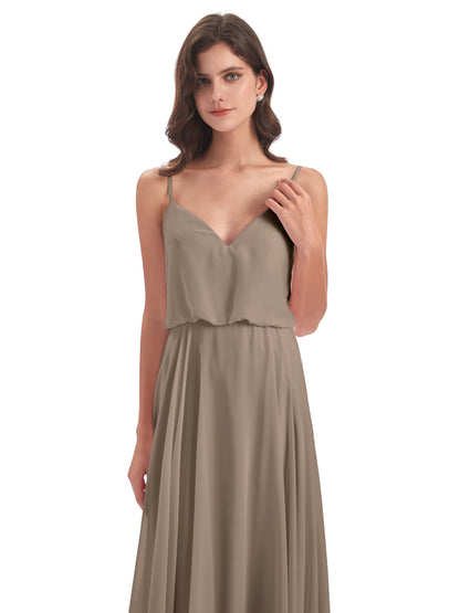 Leah Floor Length Spaghetti Straps Chiffon Bridesmaid Dresses