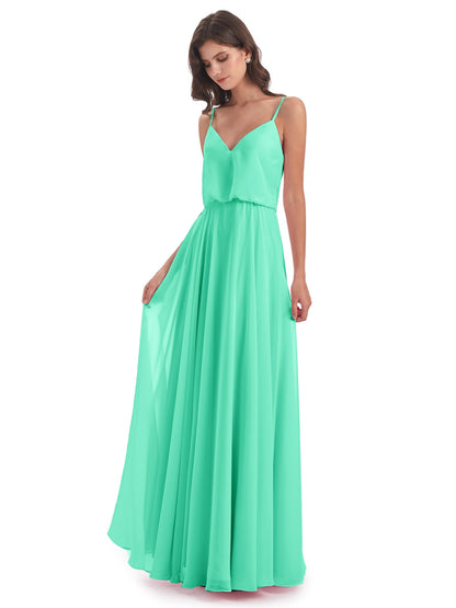 Leah Floor Length Spaghetti Straps Chiffon Bridesmaid Dresses