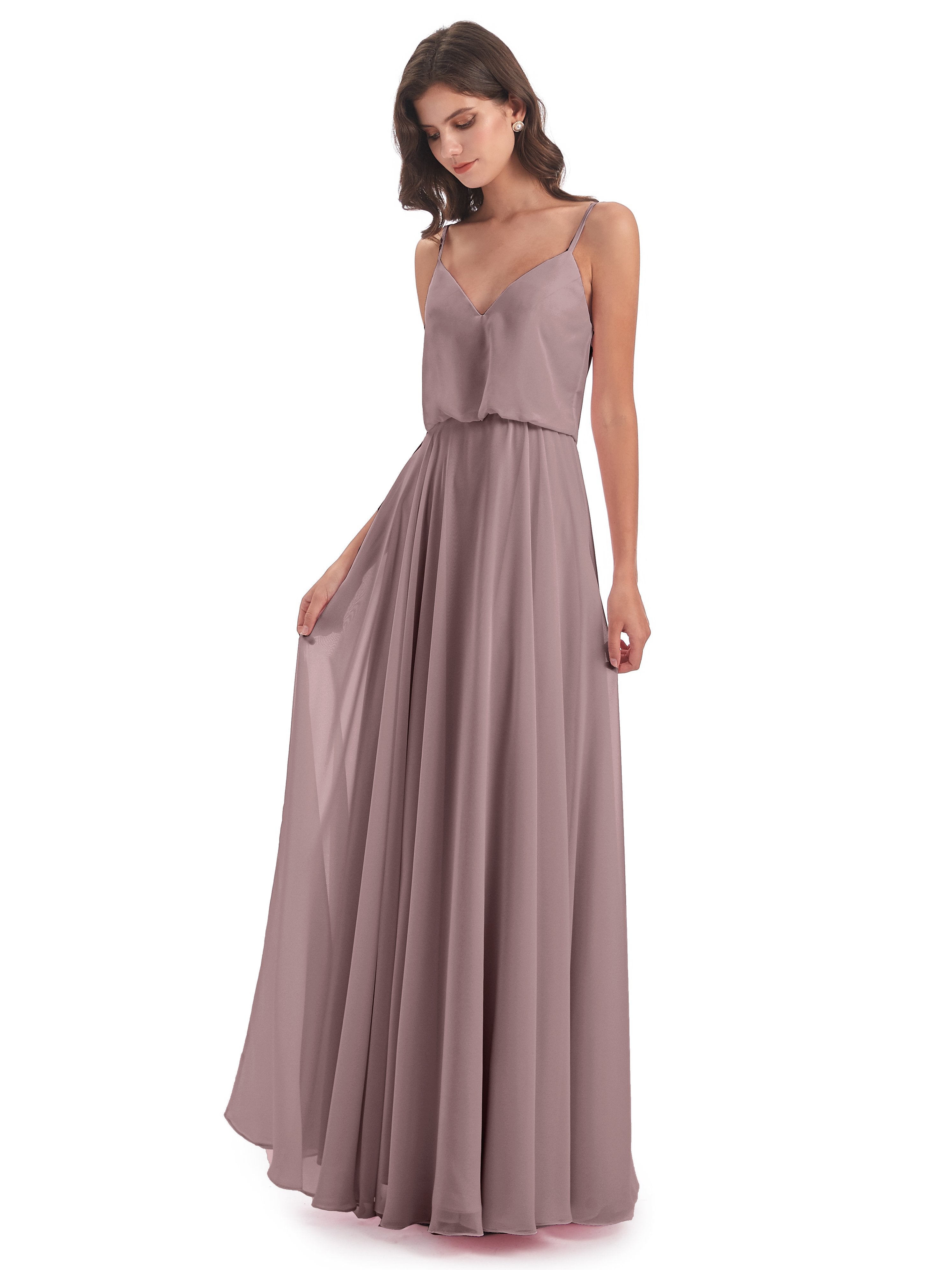 Leah Floor Length Spaghetti Straps Chiffon Bridesmaid Dresses