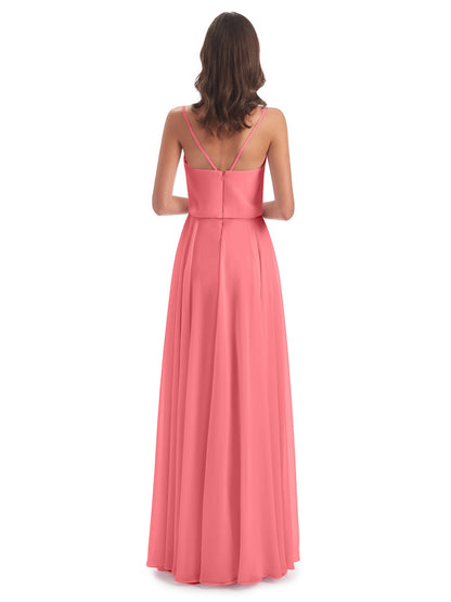 Leah Floor Length Spaghetti Straps Chiffon Bridesmaid Dresses