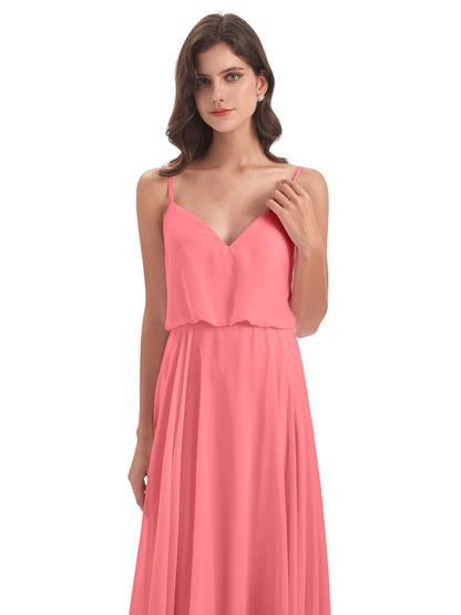 Leah Floor Length Spaghetti Straps Chiffon Bridesmaid Dresses