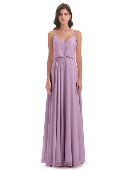 Leah Floor Length Spaghetti Straps Chiffon Bridesmaid Dresses