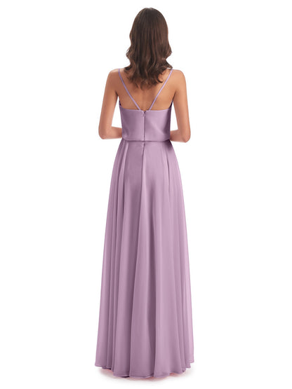 Leah Floor Length Spaghetti Straps Chiffon Bridesmaid Dresses