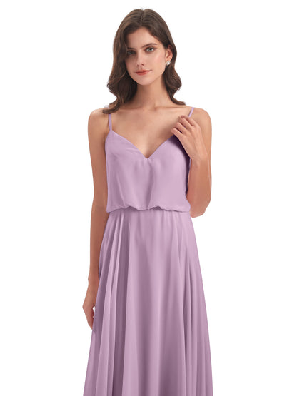 Leah Floor Length Spaghetti Straps Chiffon Bridesmaid Dresses