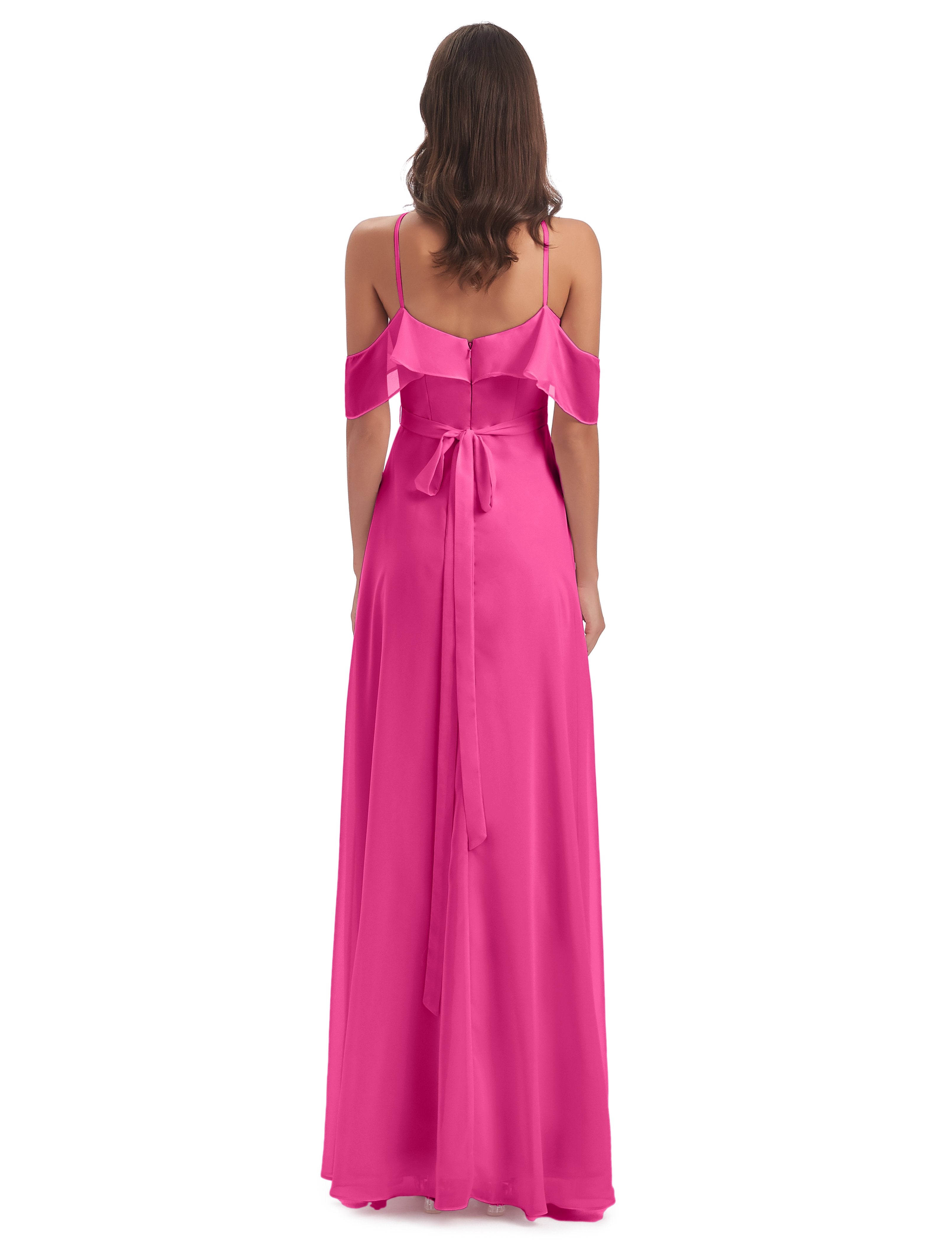 Lillian Sheath Off The Shoulder Chiffon Long Bridesmaid Dresses