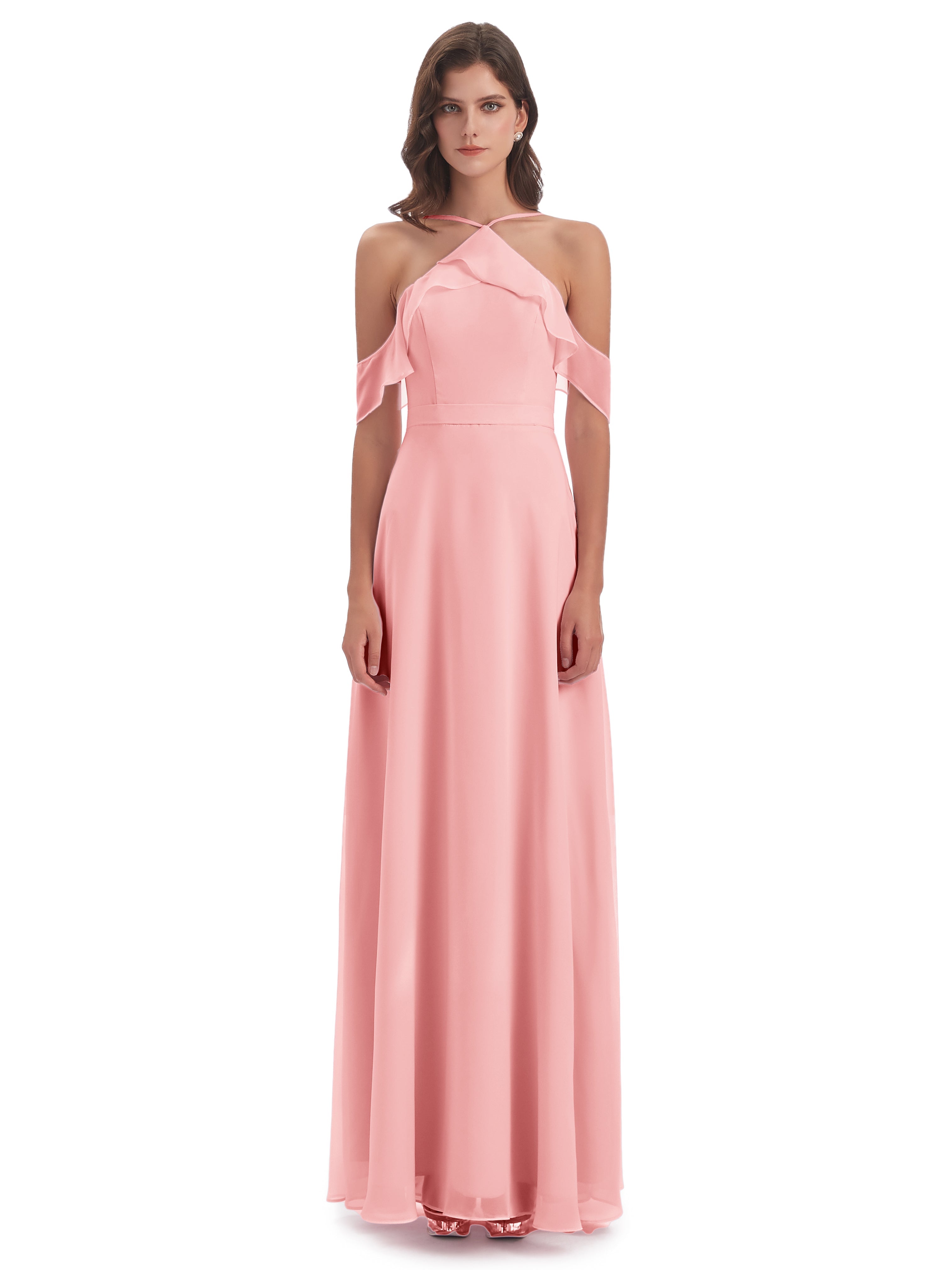 Lillian Sheath Off The Shoulder Chiffon Long Bridesmaid Dresses