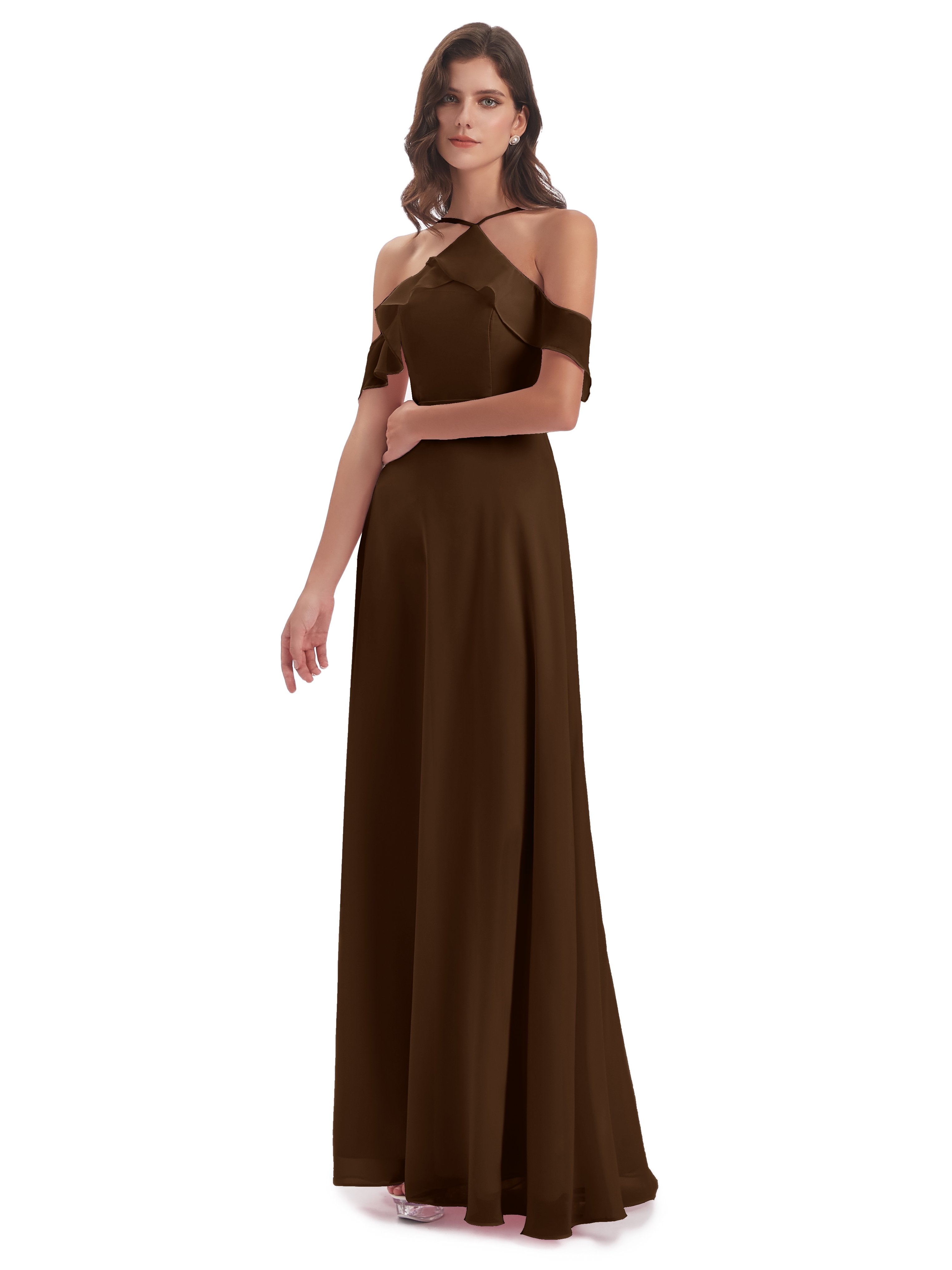 Lillian Sheath Off The Shoulder Chiffon Long Bridesmaid Dresses