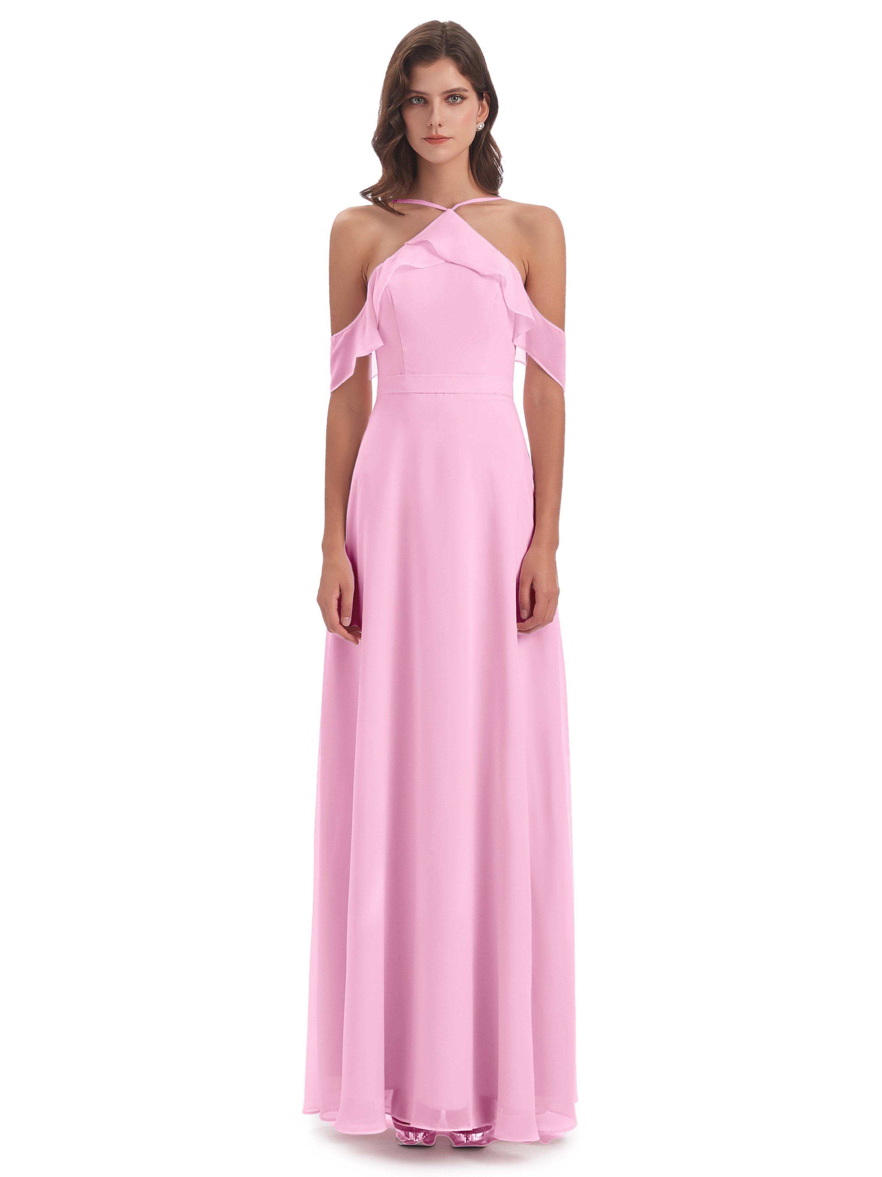 Lillian Sheath Off The Shoulder Chiffon Long Bridesmaid Dresses