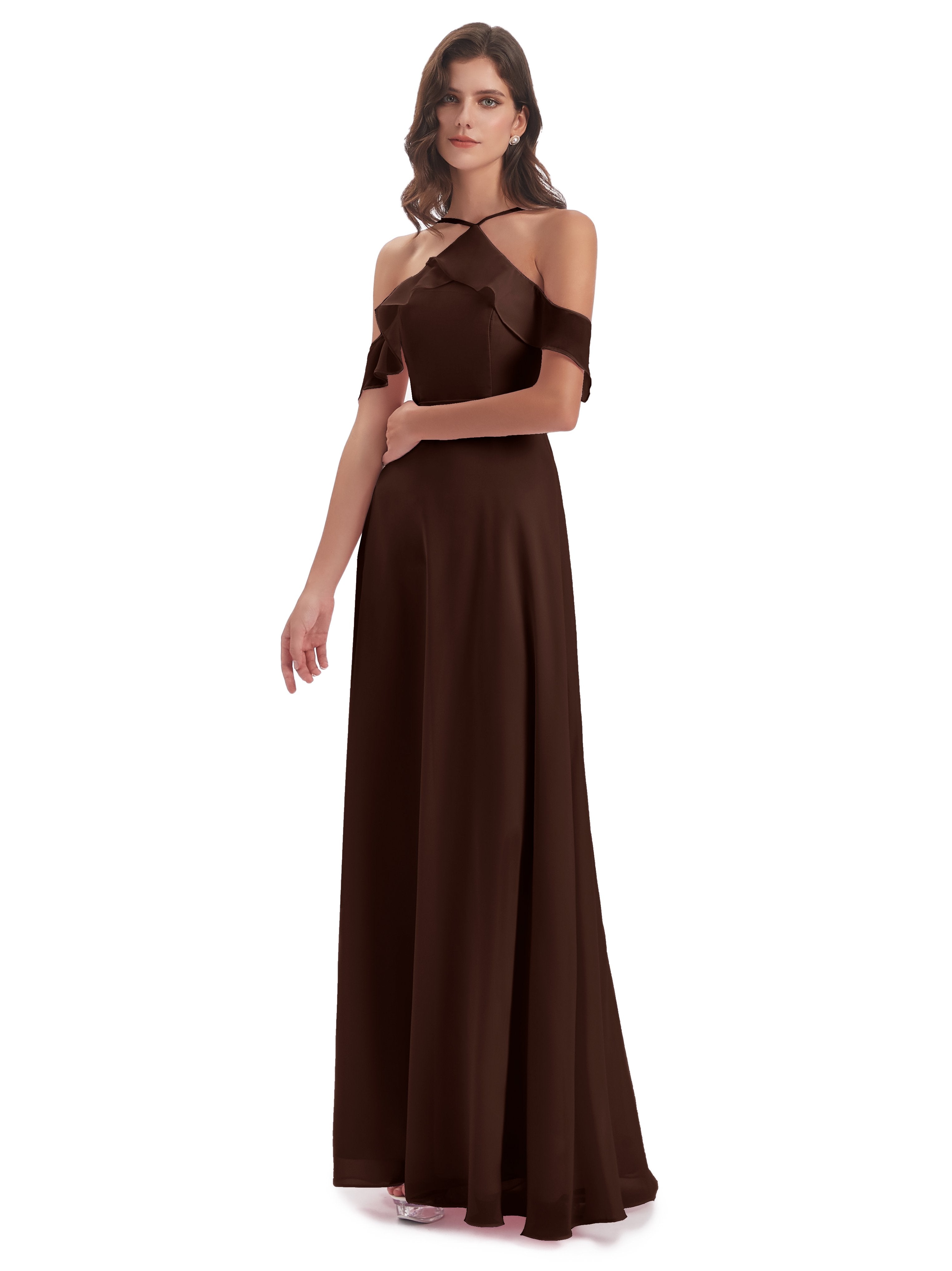 Lillian Sheath Off The Shoulder Chiffon Long Bridesmaid Dresses