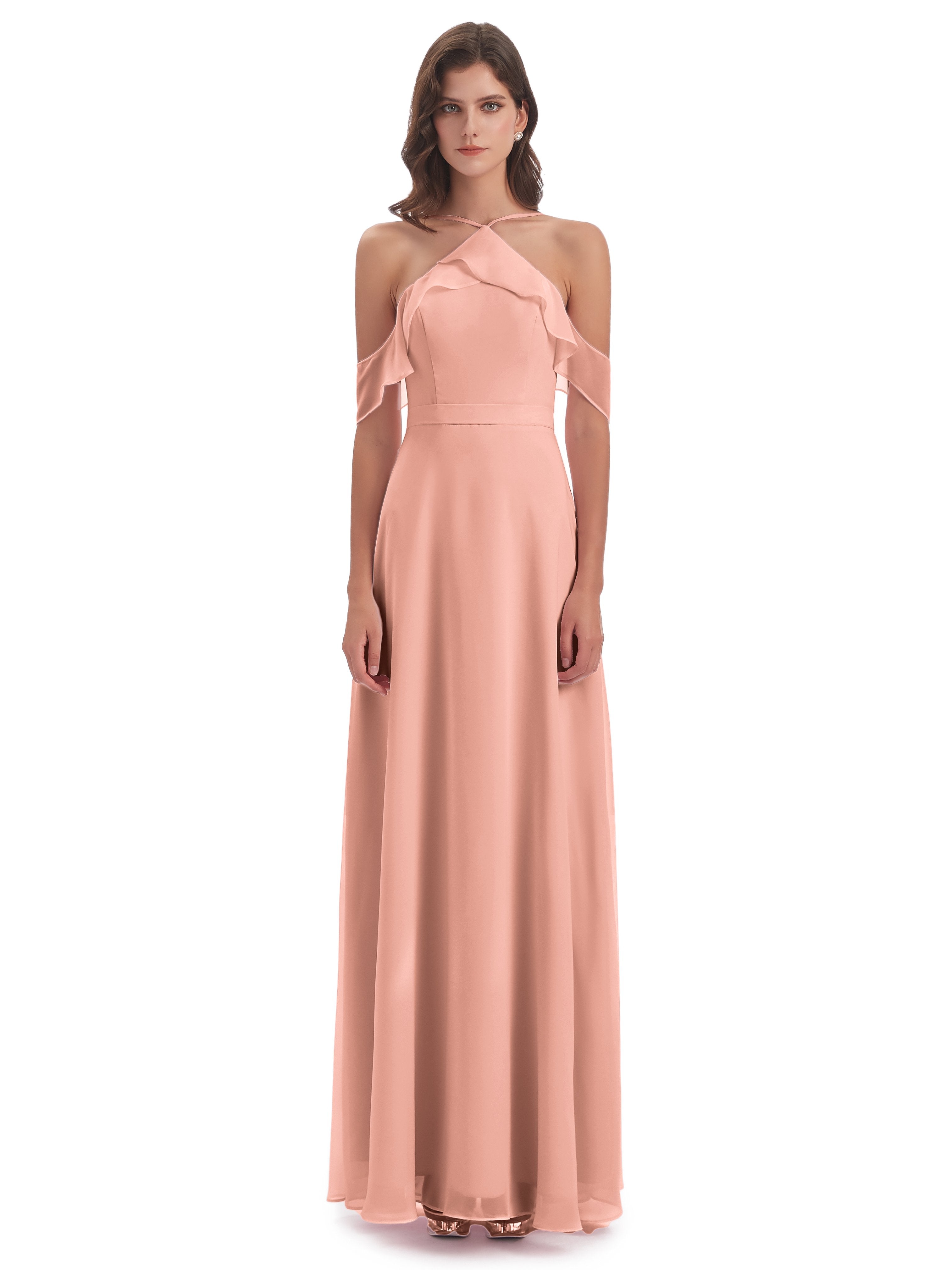 Lillian Sheath Off The Shoulder Chiffon Long Bridesmaid Dresses
