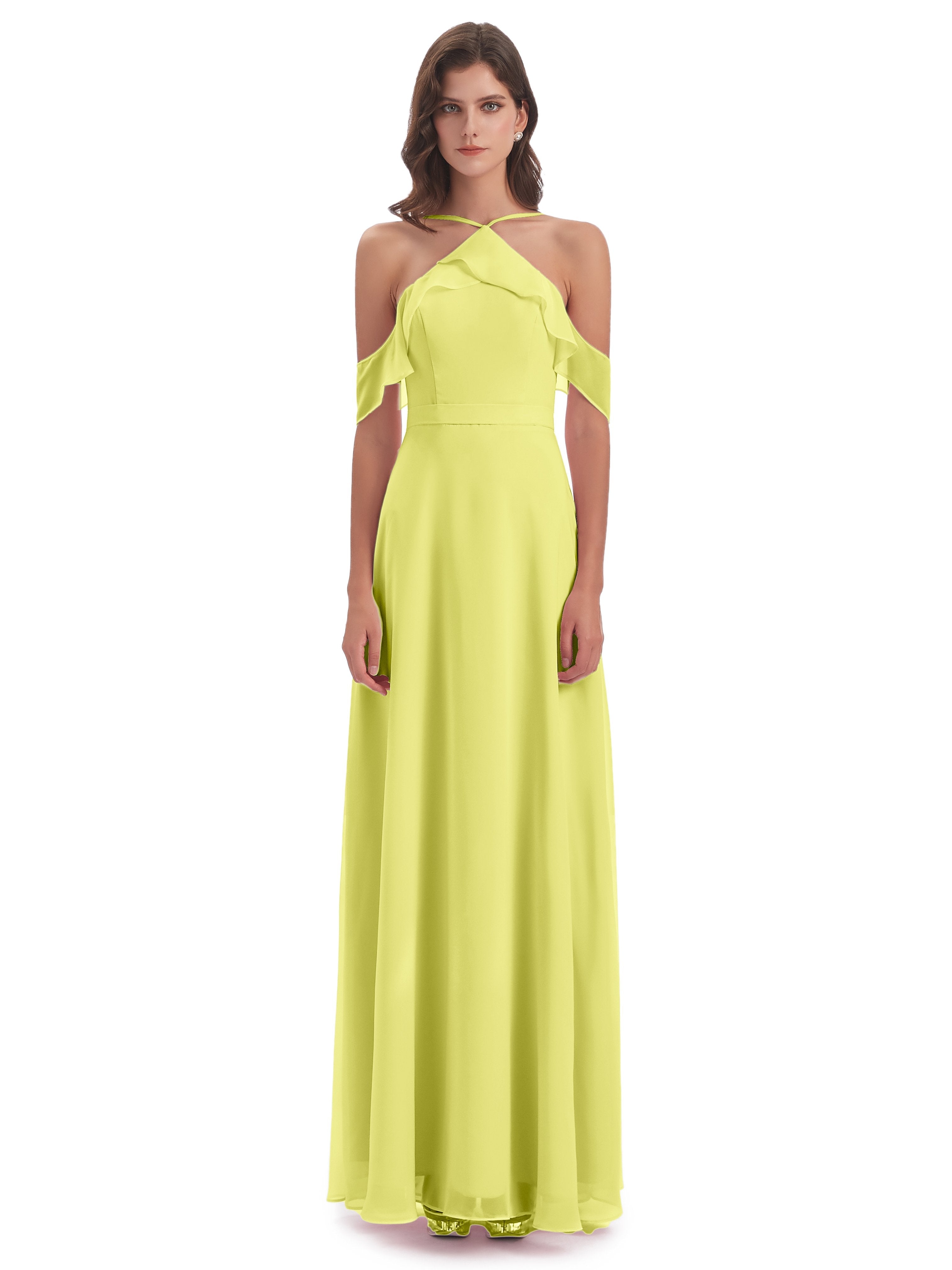 Lillian Sheath Off The Shoulder Chiffon Long Bridesmaid Dresses
