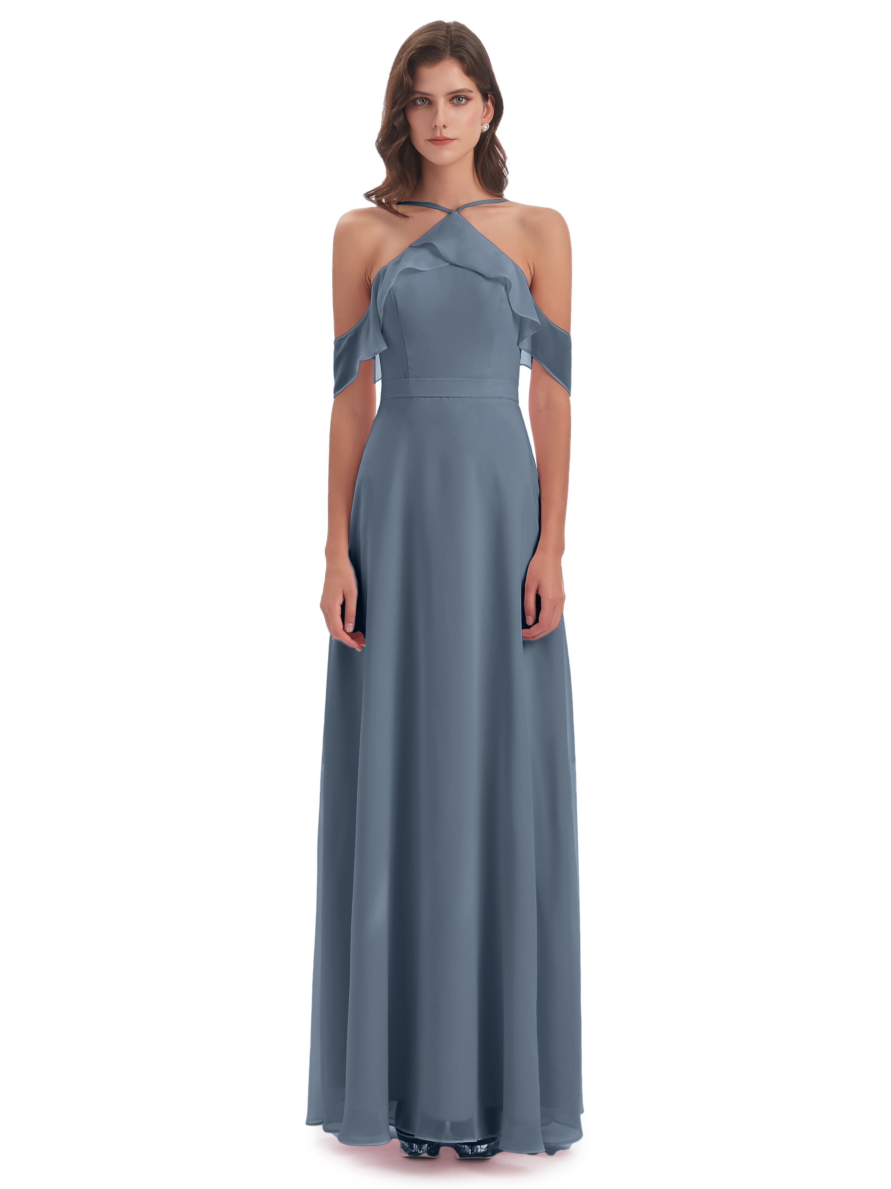 Lillian Sheath Off The Shoulder Chiffon Long Bridesmaid Dresses