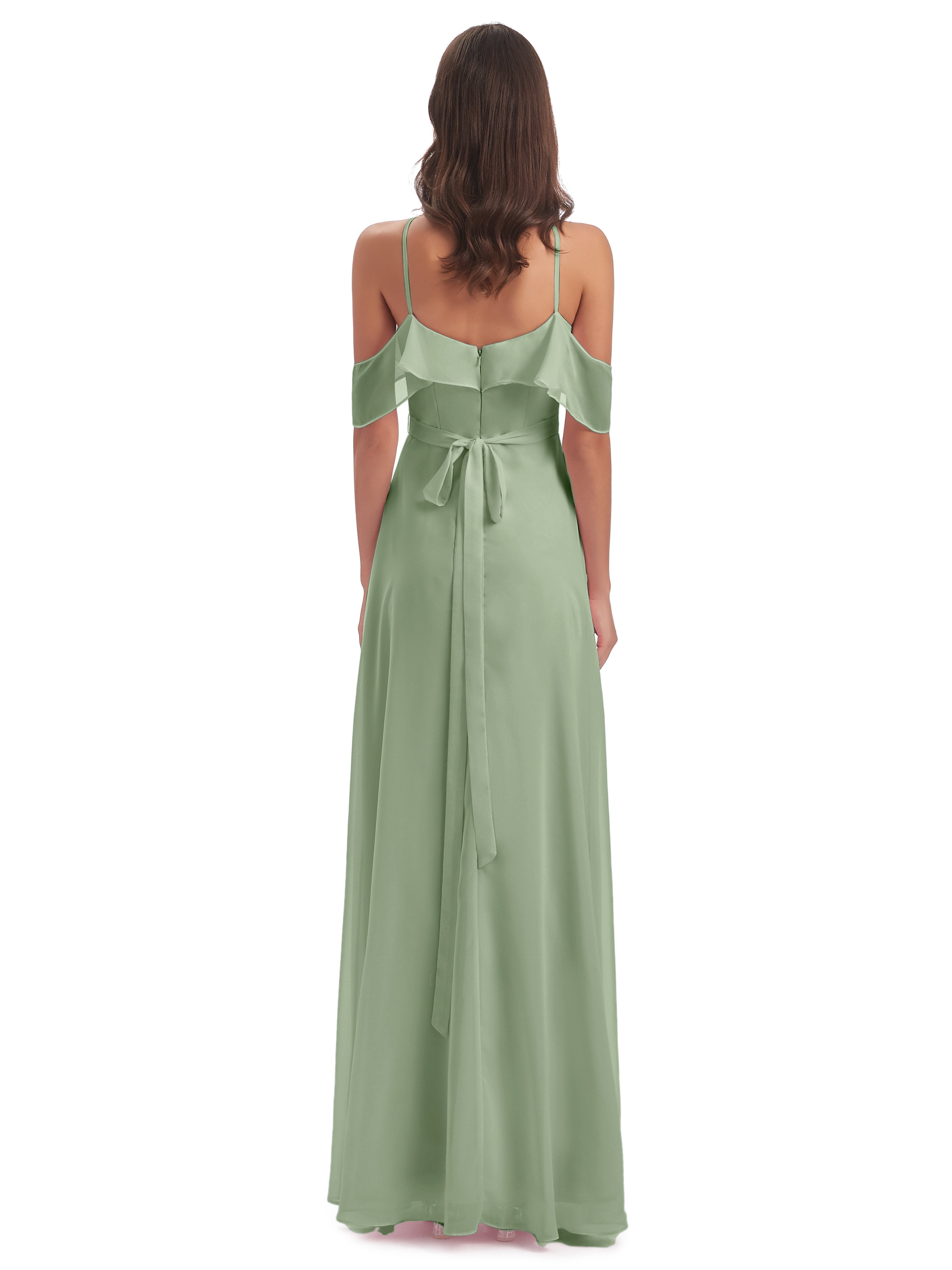 Lillian Sheath Off The Shoulder Chiffon Long Bridesmaid Dresses