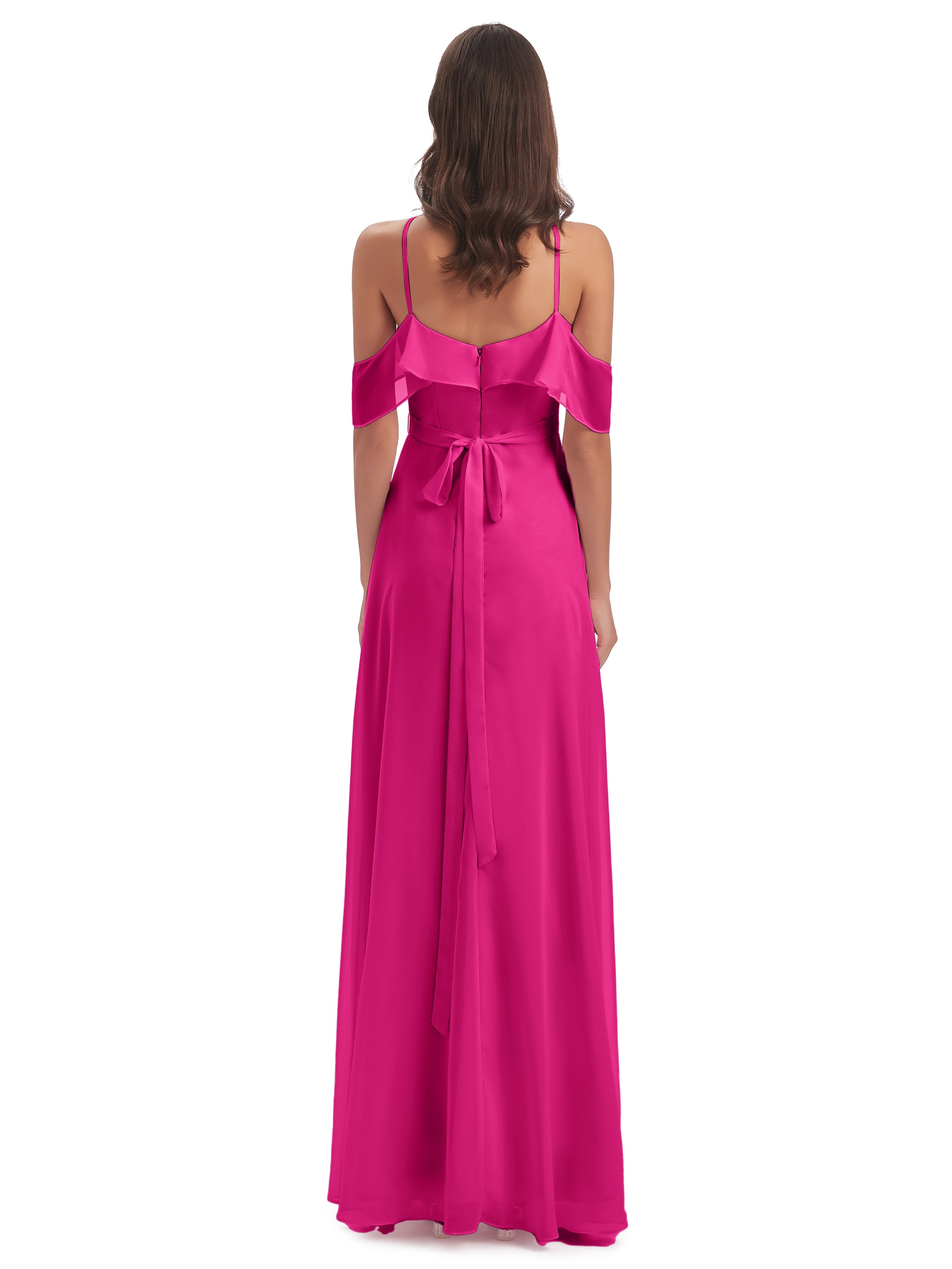 Lillian Sheath Off The Shoulder Chiffon Long Bridesmaid Dresses