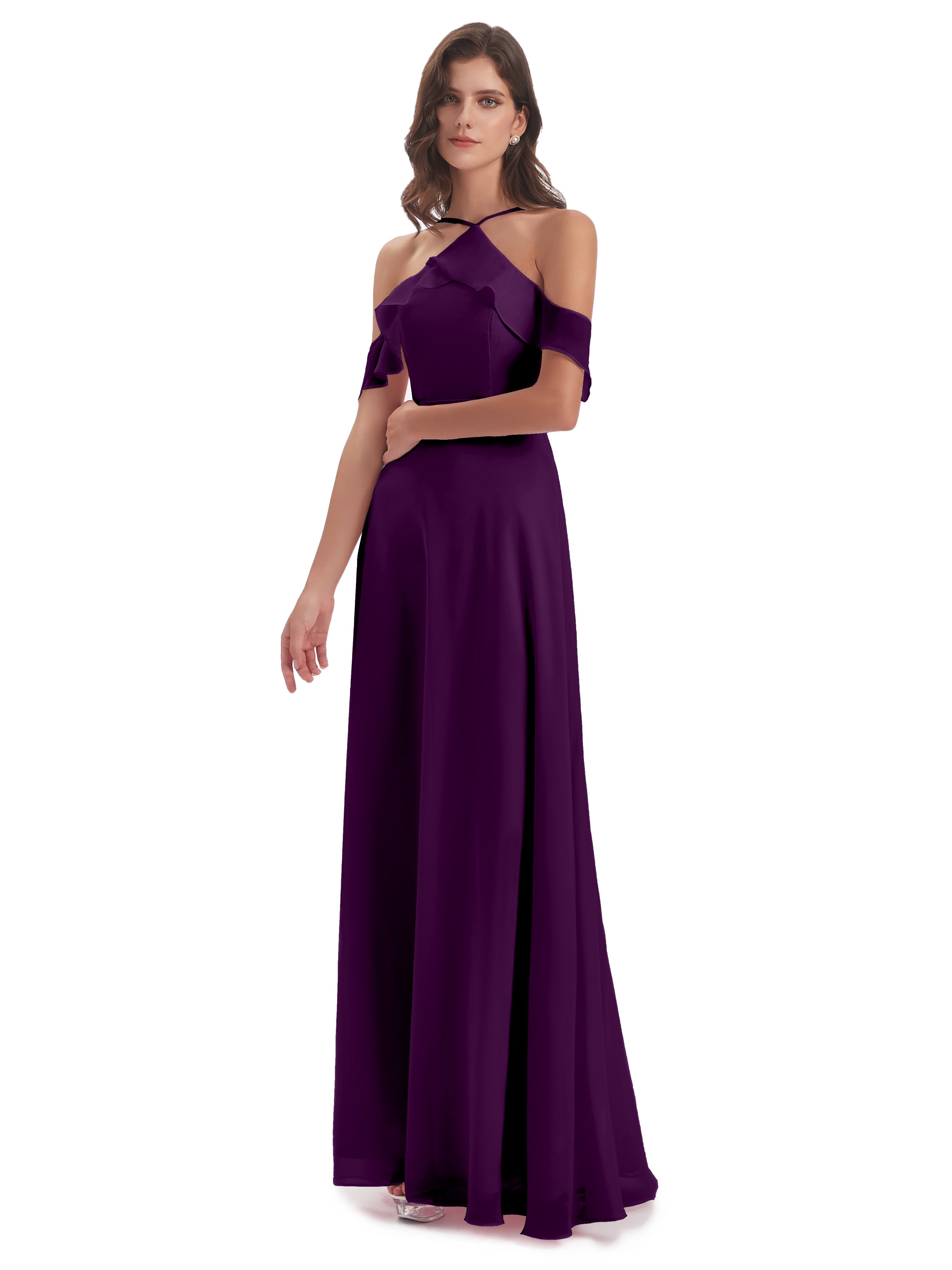 Lillian Sheath Off The Shoulder Chiffon Long Bridesmaid Dresses