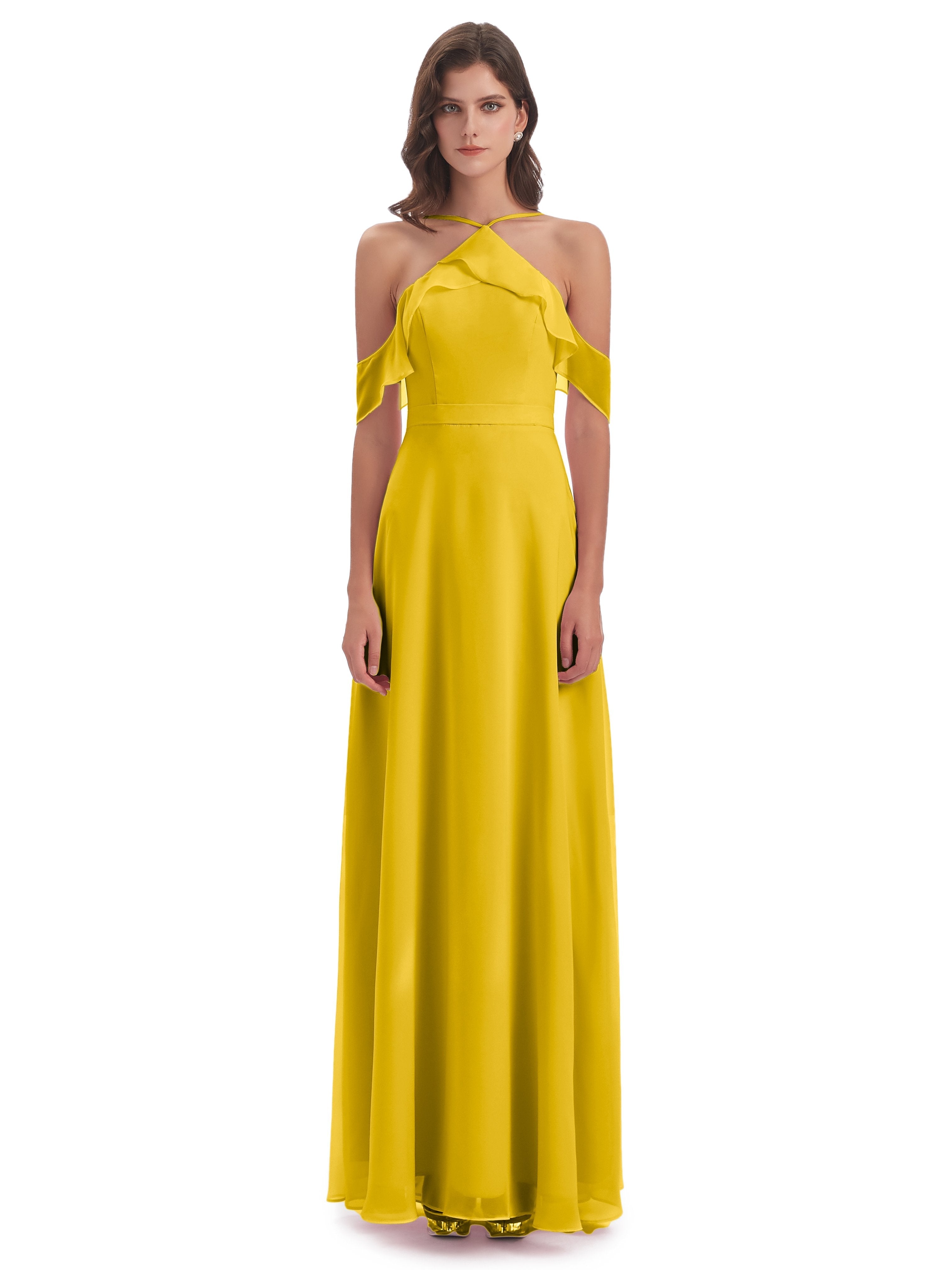 Lillian Sheath Off The Shoulder Chiffon Long Bridesmaid Dresses