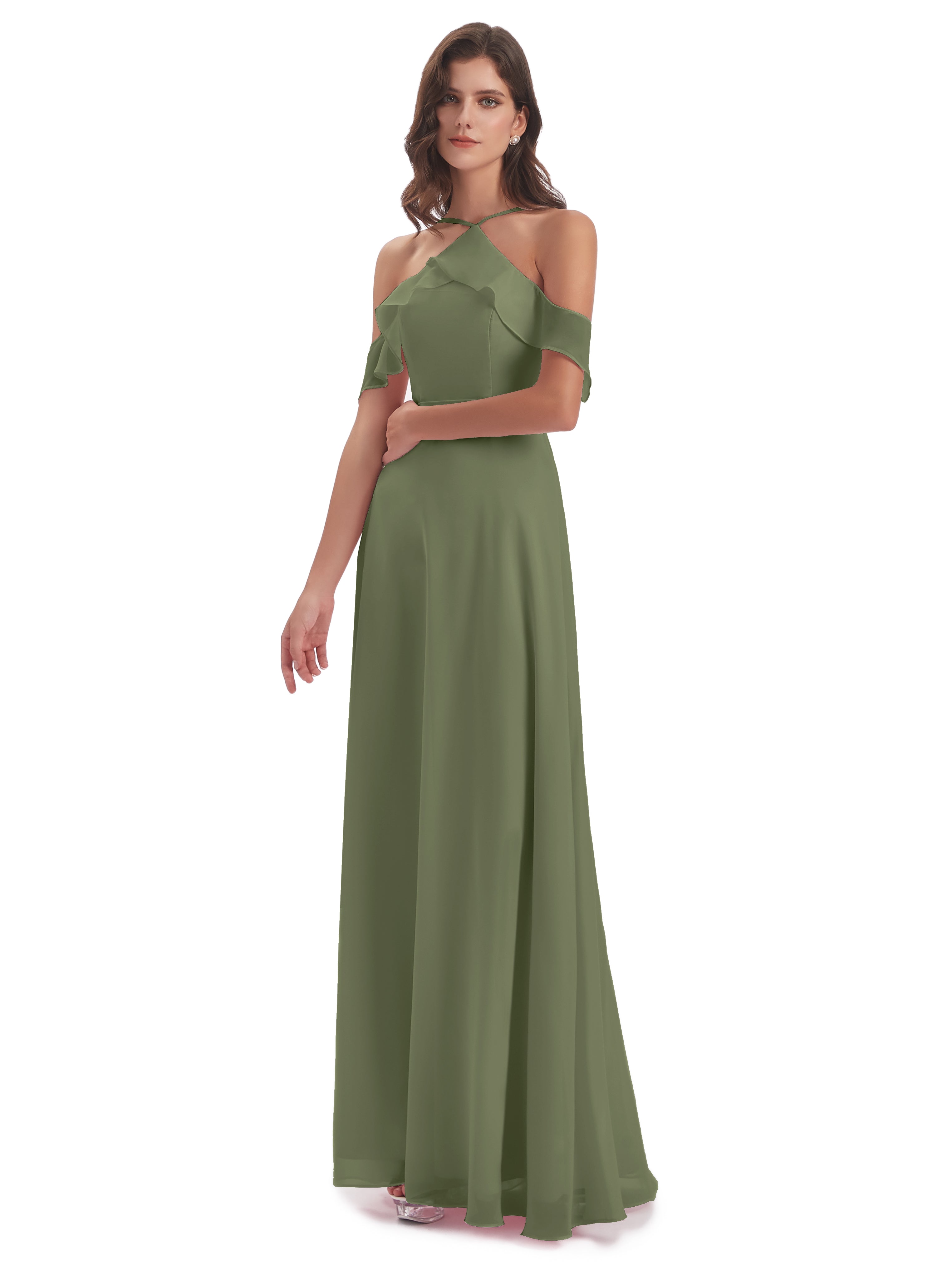 Lillian Sheath Off The Shoulder Chiffon Long Bridesmaid Dresses