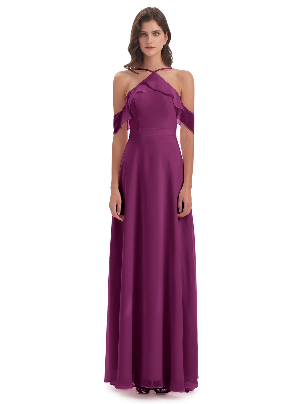 Lillian Sheath Off The Shoulder Chiffon Long Bridesmaid Dresses