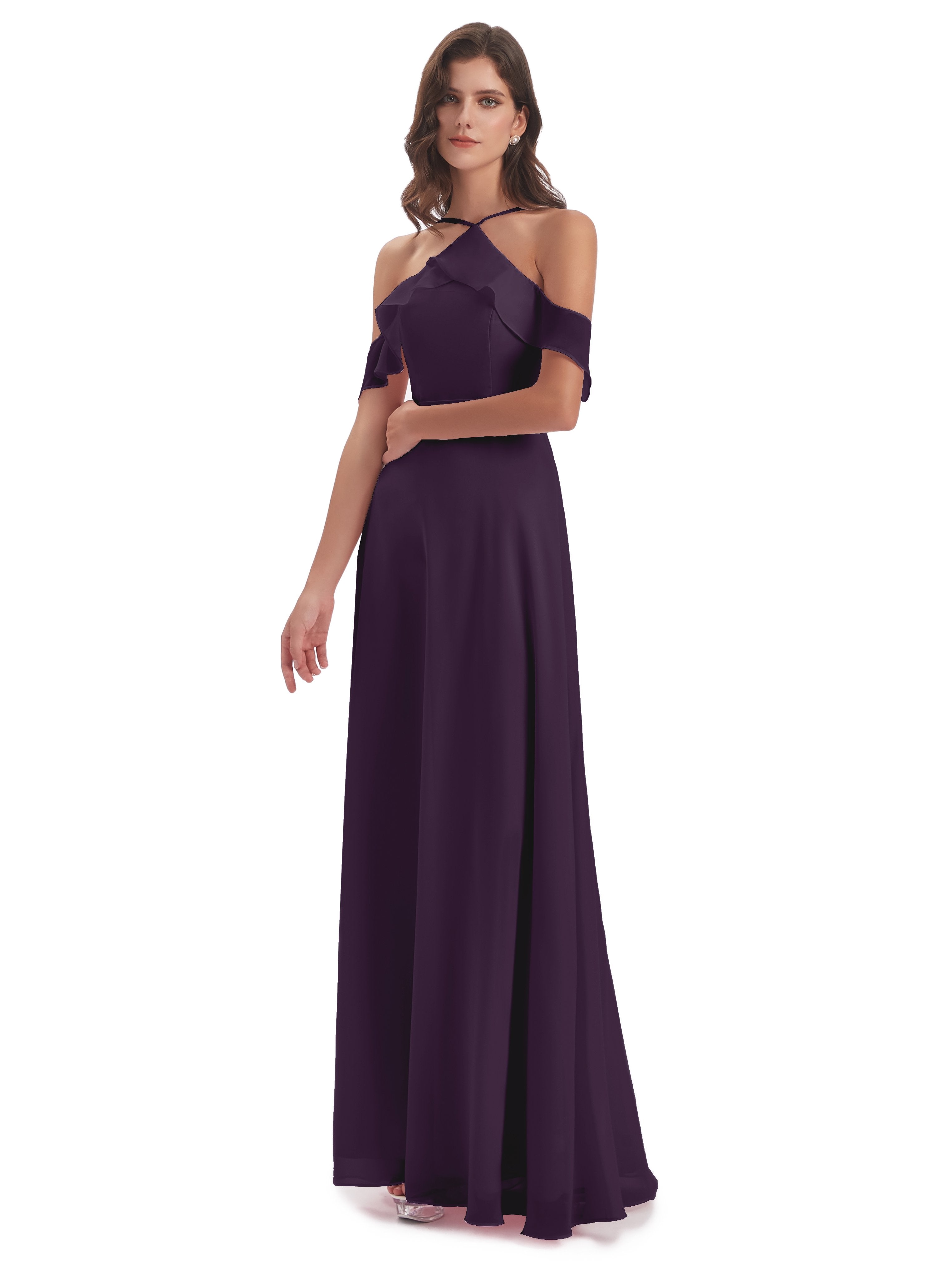 Lillian Sheath Off The Shoulder Chiffon Long Bridesmaid Dresses