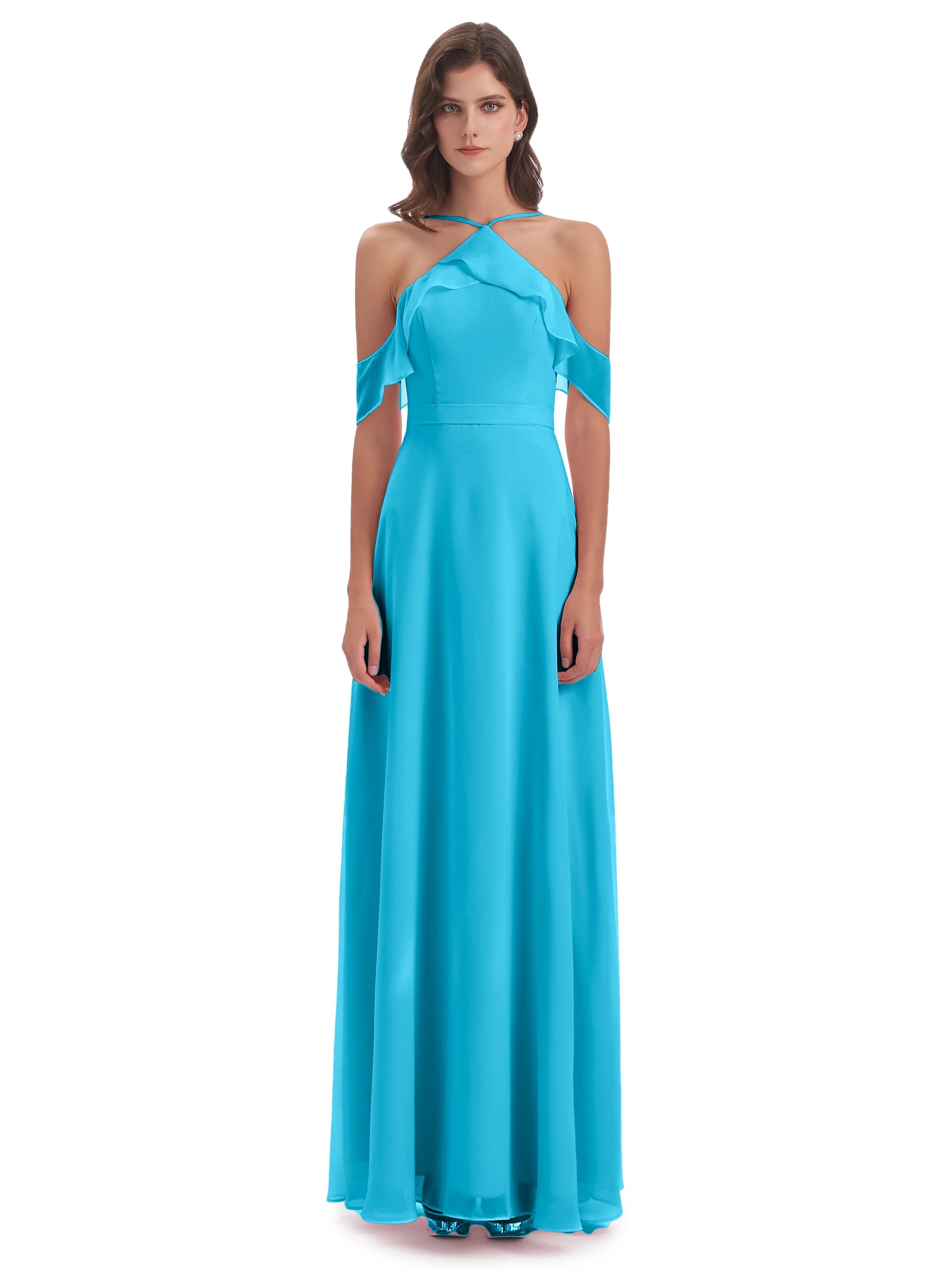 Lillian Sheath Off The Shoulder Chiffon Long Bridesmaid Dresses