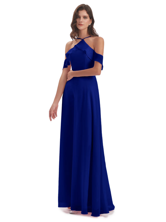 Lillian Sheath Off The Shoulder Chiffon Long Bridesmaid Dresses