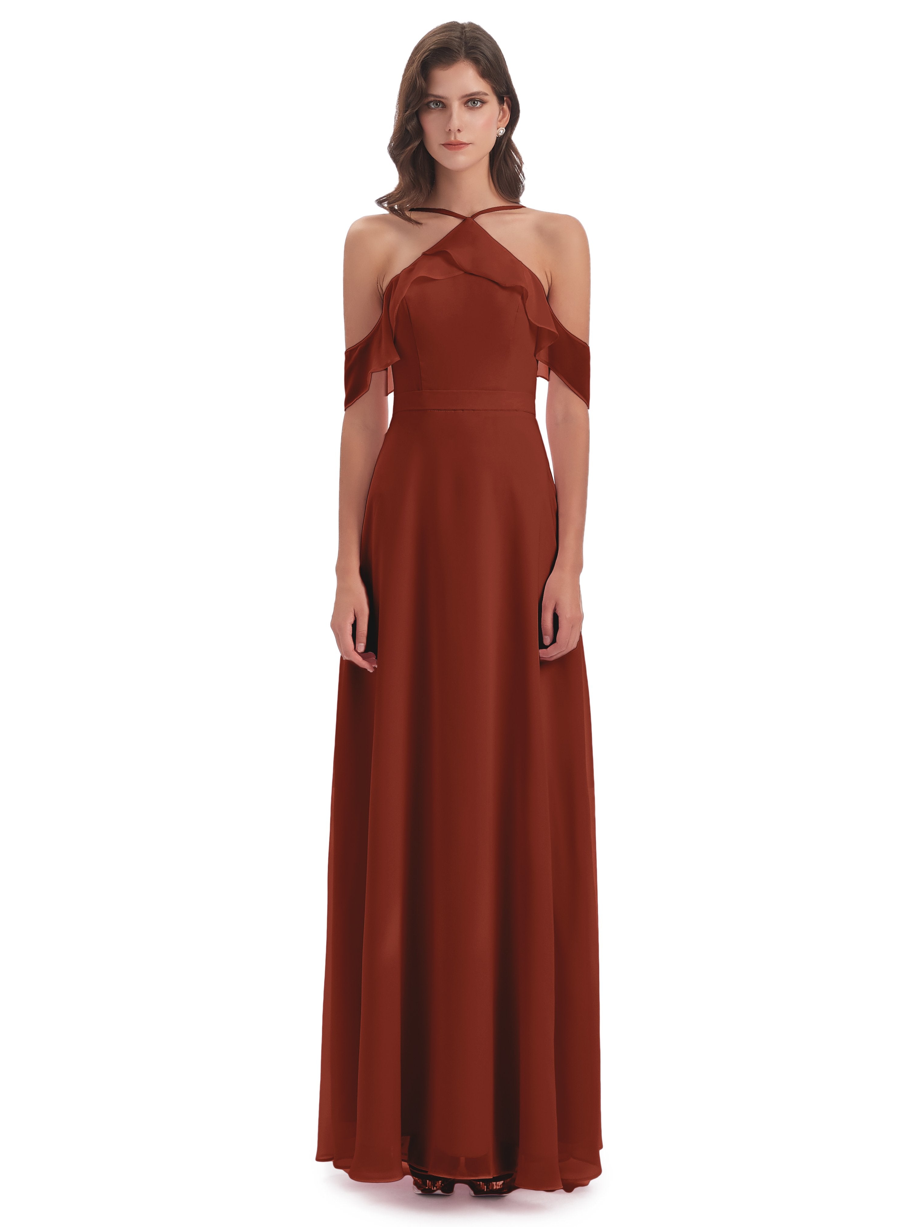 Lillian Sheath Off The Shoulder Chiffon Long Bridesmaid Dresses