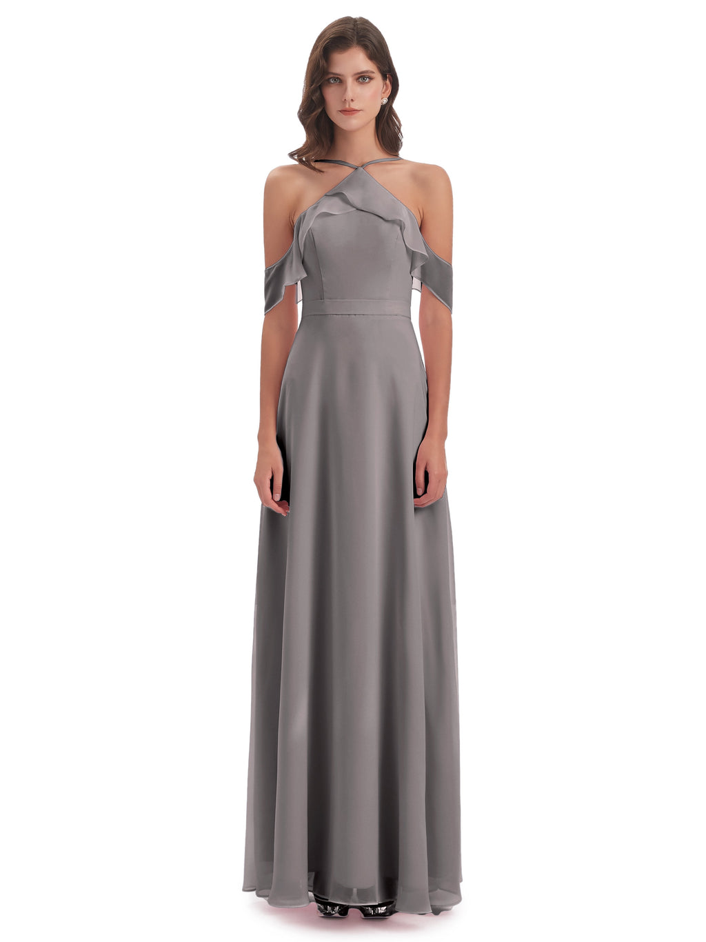 Lillian Sheath Off The Shoulder Chiffon Long Bridesmaid Dresses