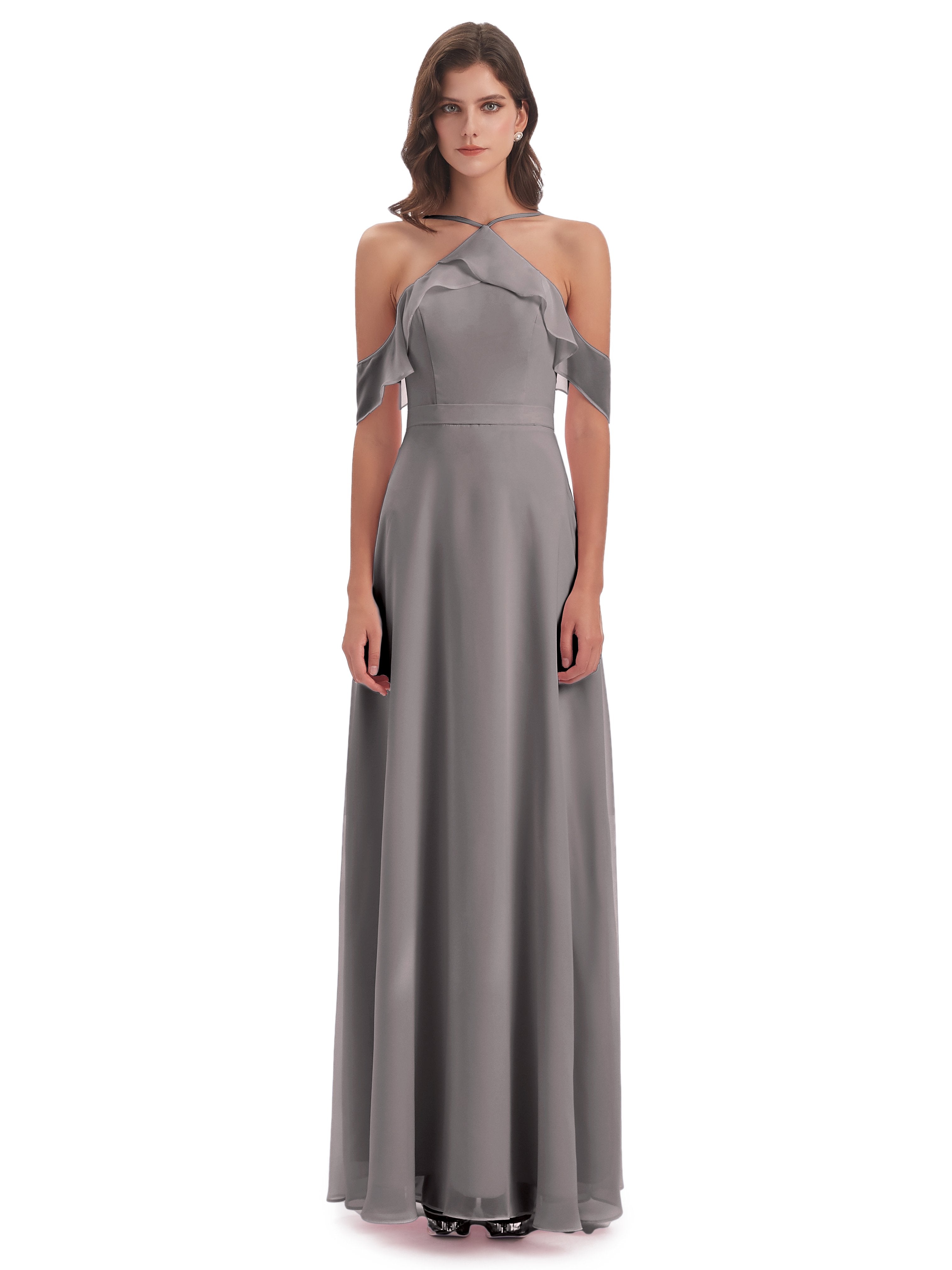 Lillian Sheath Off The Shoulder Chiffon Long Bridesmaid Dresses