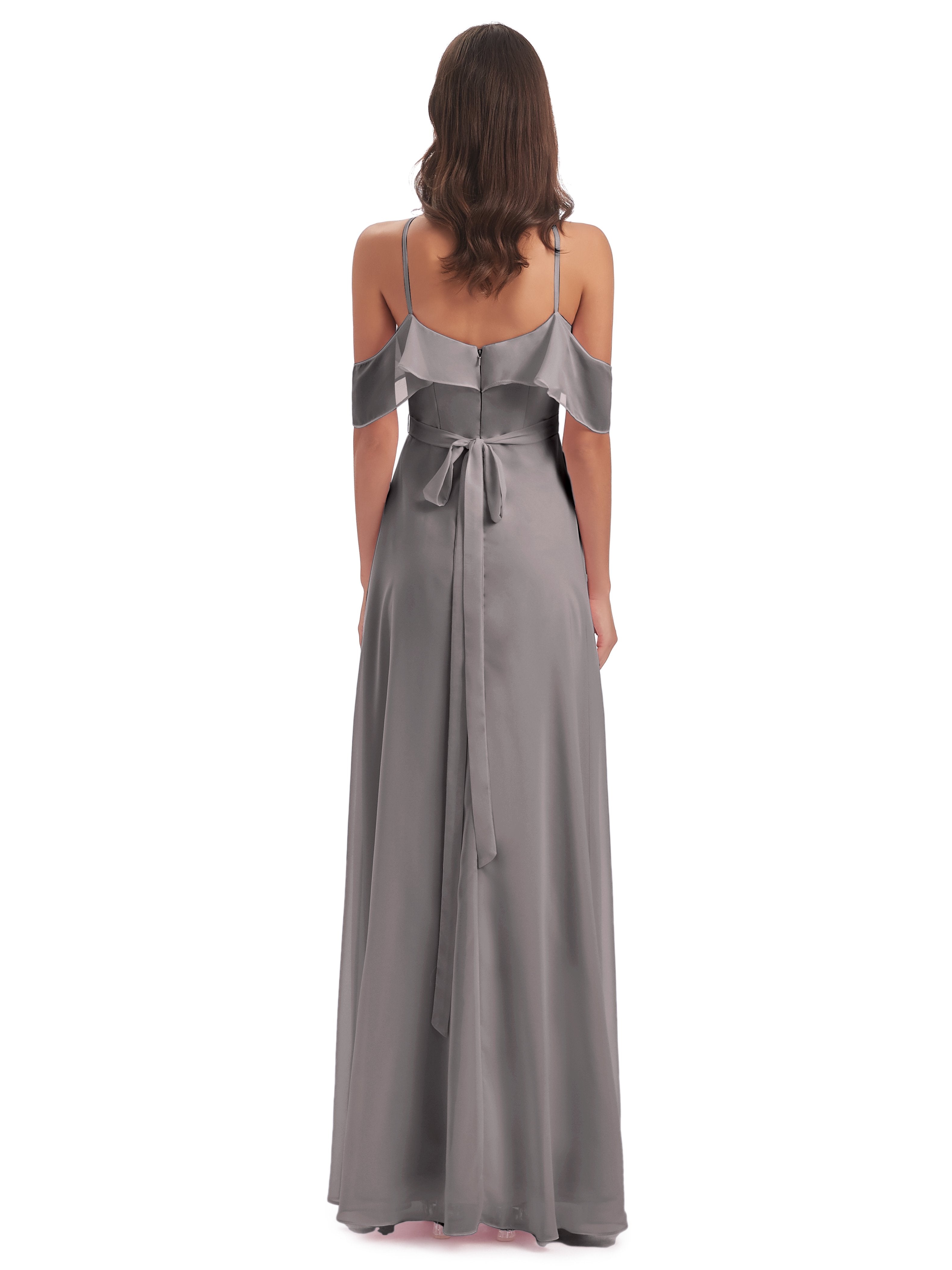 Lillian Sheath Off The Shoulder Chiffon Long Bridesmaid Dresses
