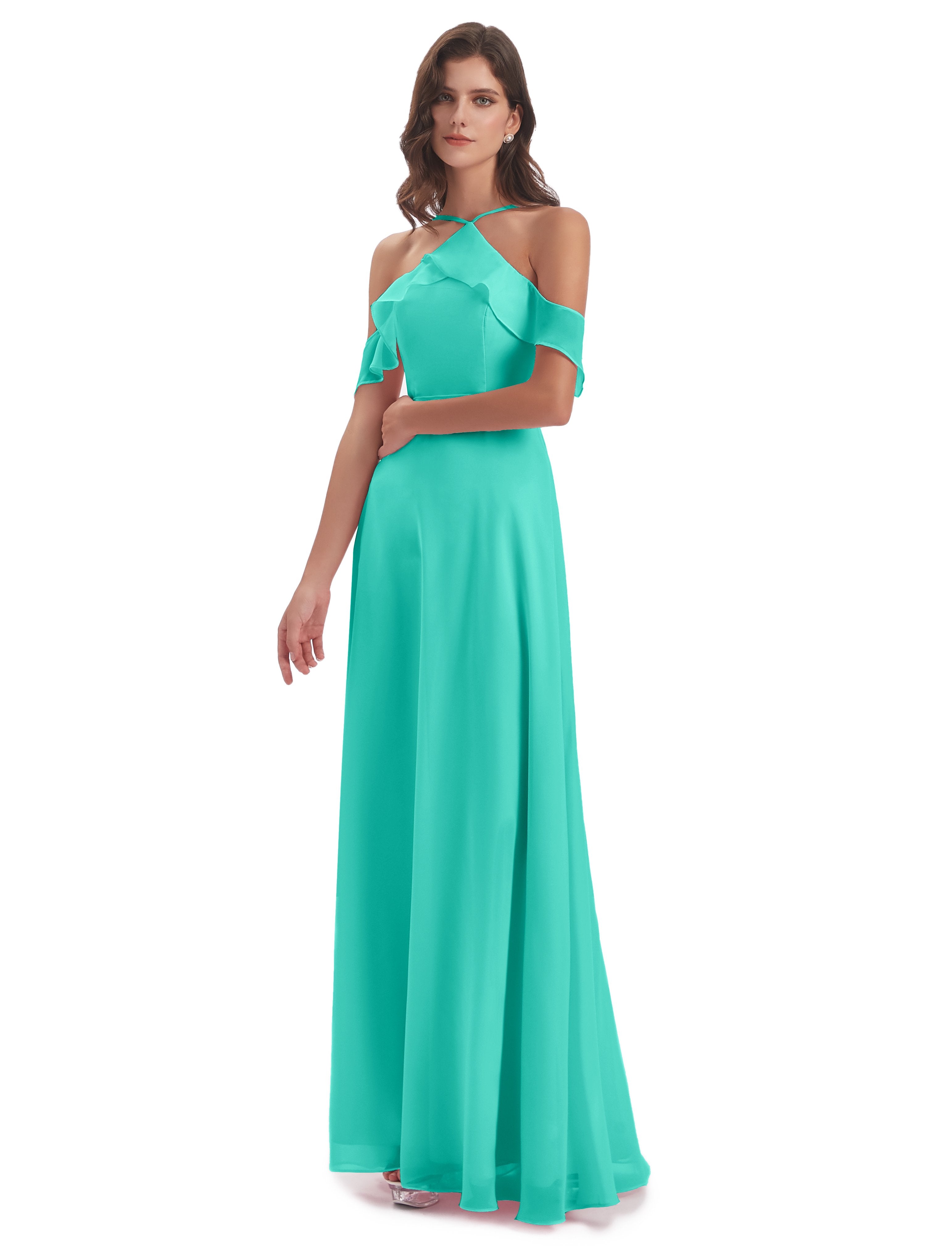 Lillian Sheath Off The Shoulder Chiffon Long Bridesmaid Dresses
