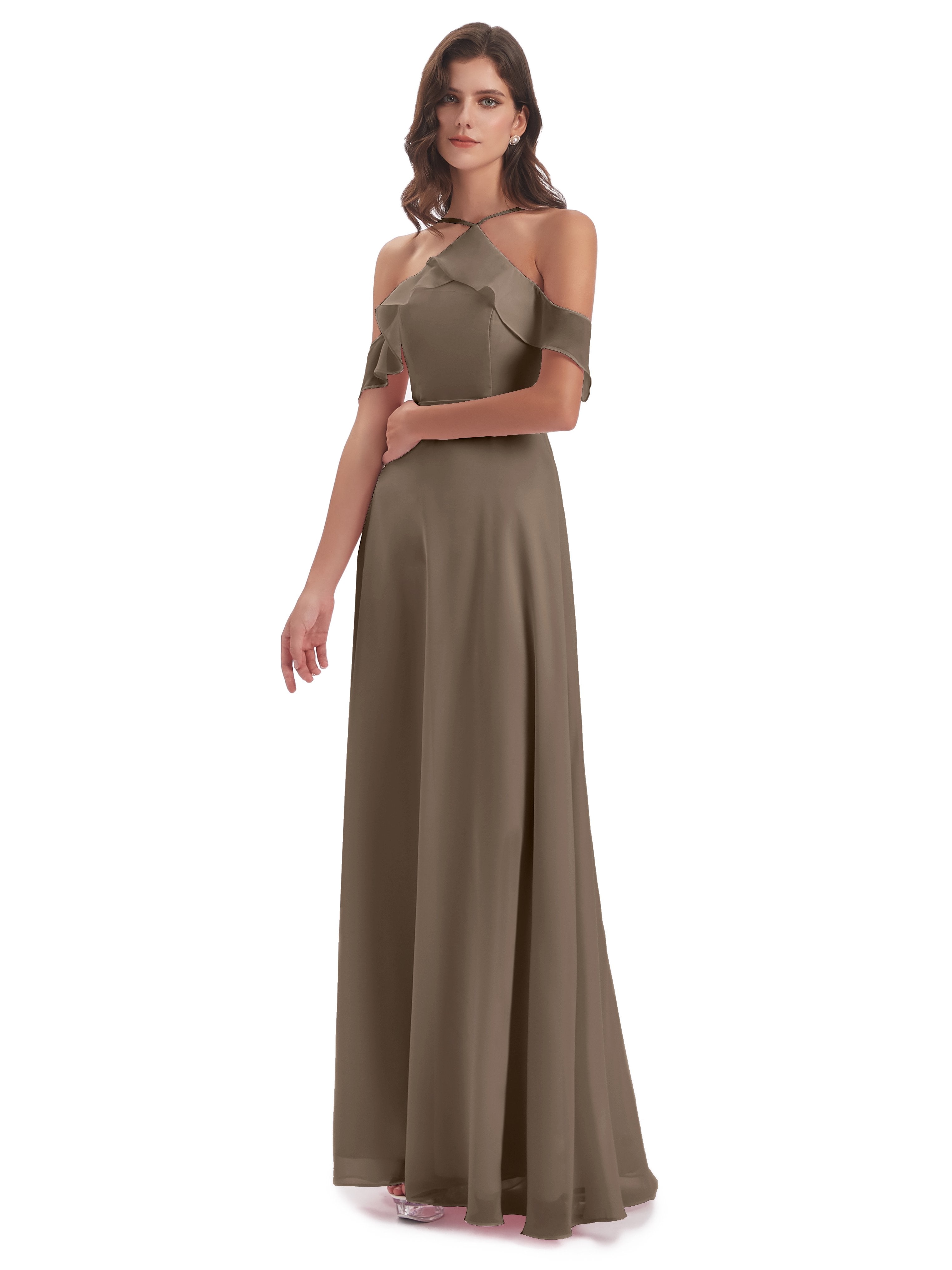 Lillian Sheath Off The Shoulder Chiffon Long Bridesmaid Dresses
