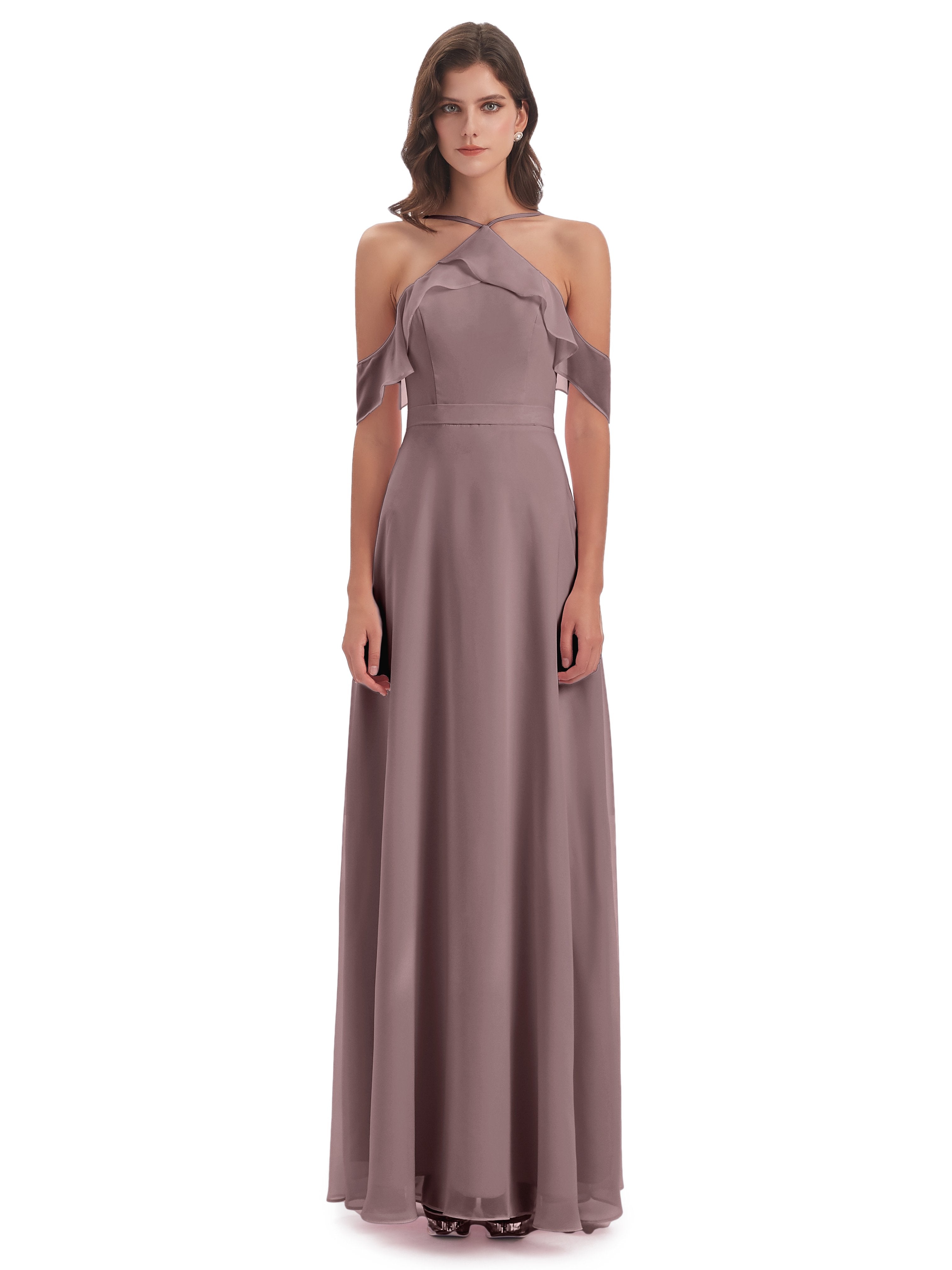Lillian Sheath Off The Shoulder Chiffon Long Bridesmaid Dresses