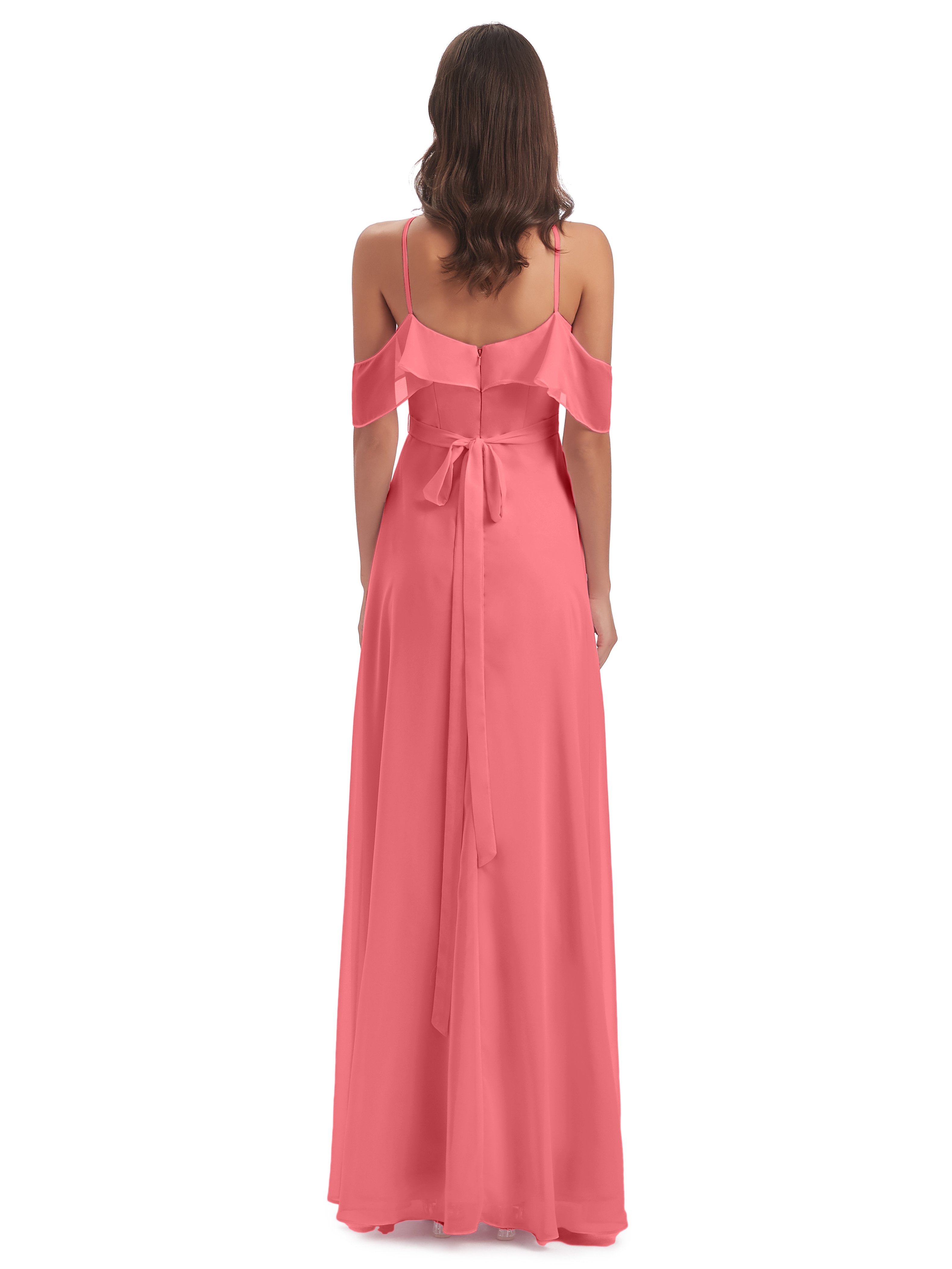 Lillian Sheath Off The Shoulder Chiffon Long Bridesmaid Dresses