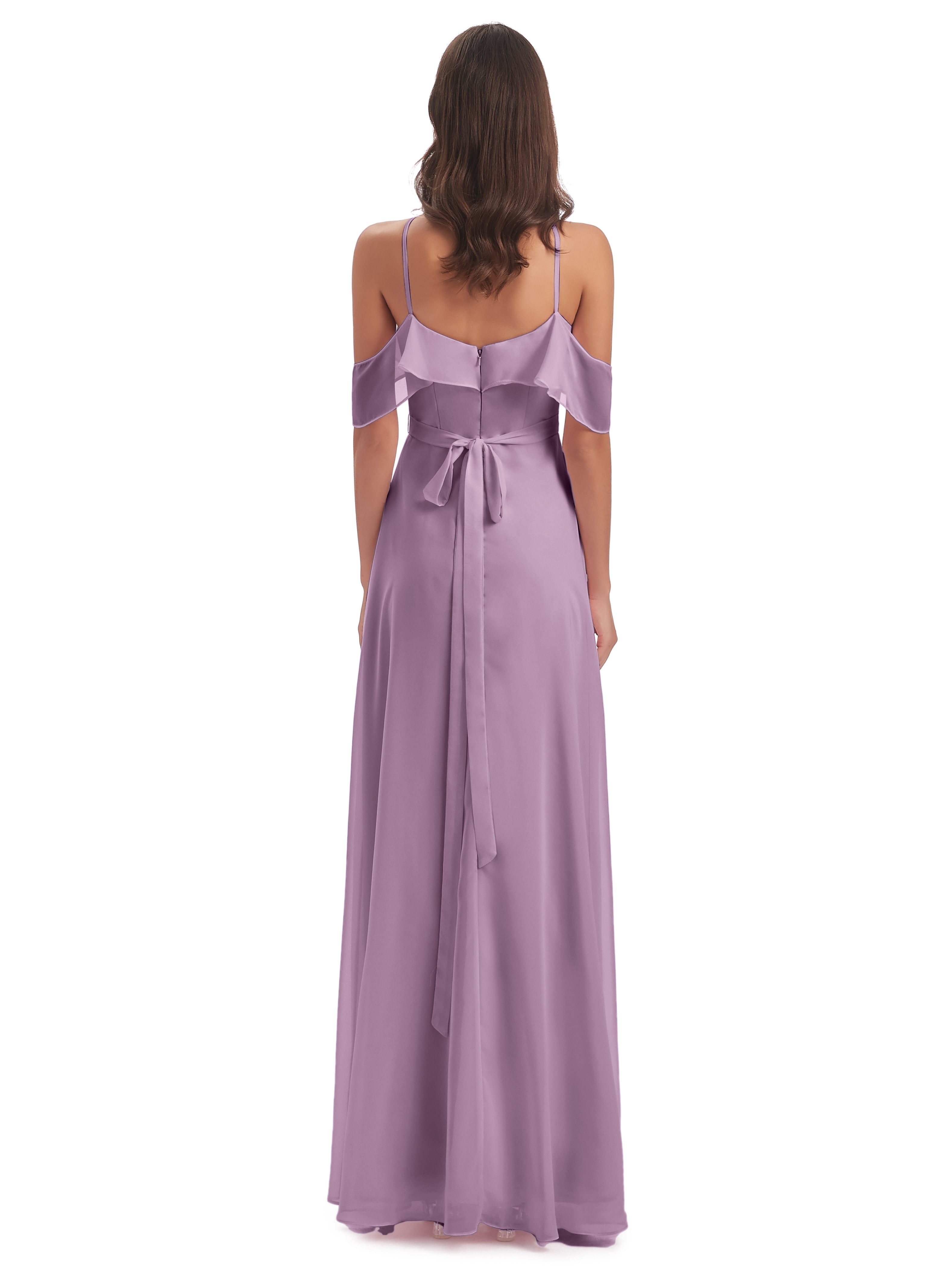 Lillian Sheath Off The Shoulder Chiffon Long Bridesmaid Dresses