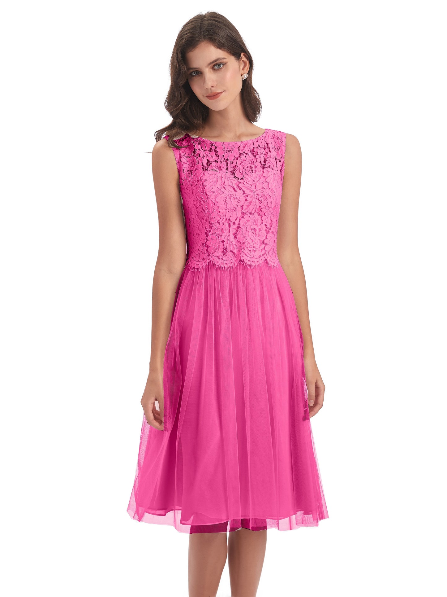 Luna Knee Length Scoop Lace Bridesmaid Dresses