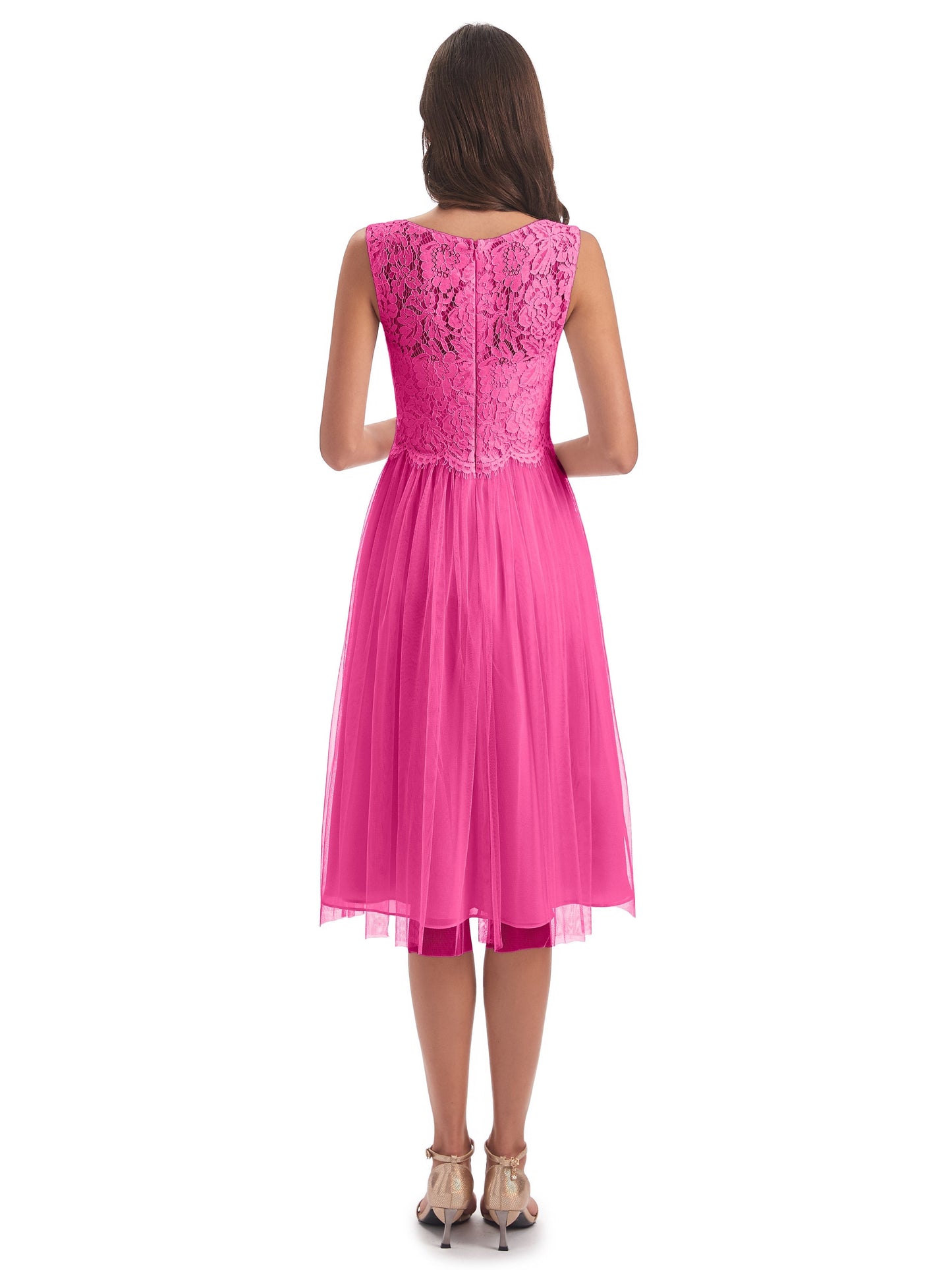 Luna Knee Length Scoop Lace Bridesmaid Dresses