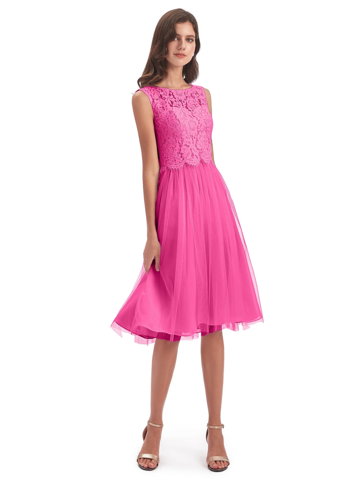 Luna Knee Length Scoop Lace Bridesmaid Dresses