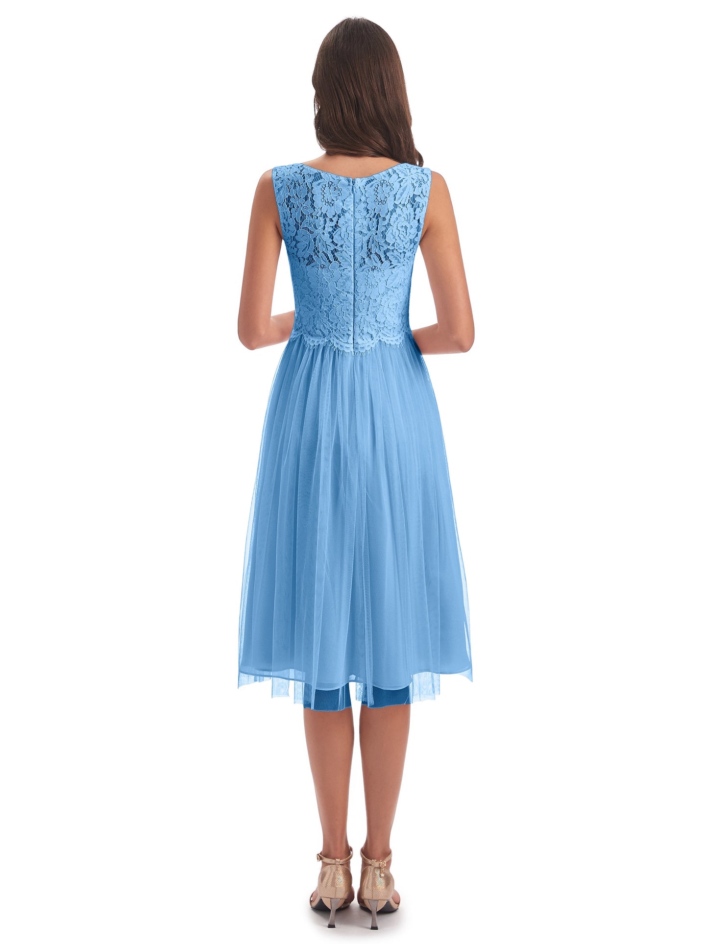 Luna Knee Length Scoop Lace Bridesmaid Dresses