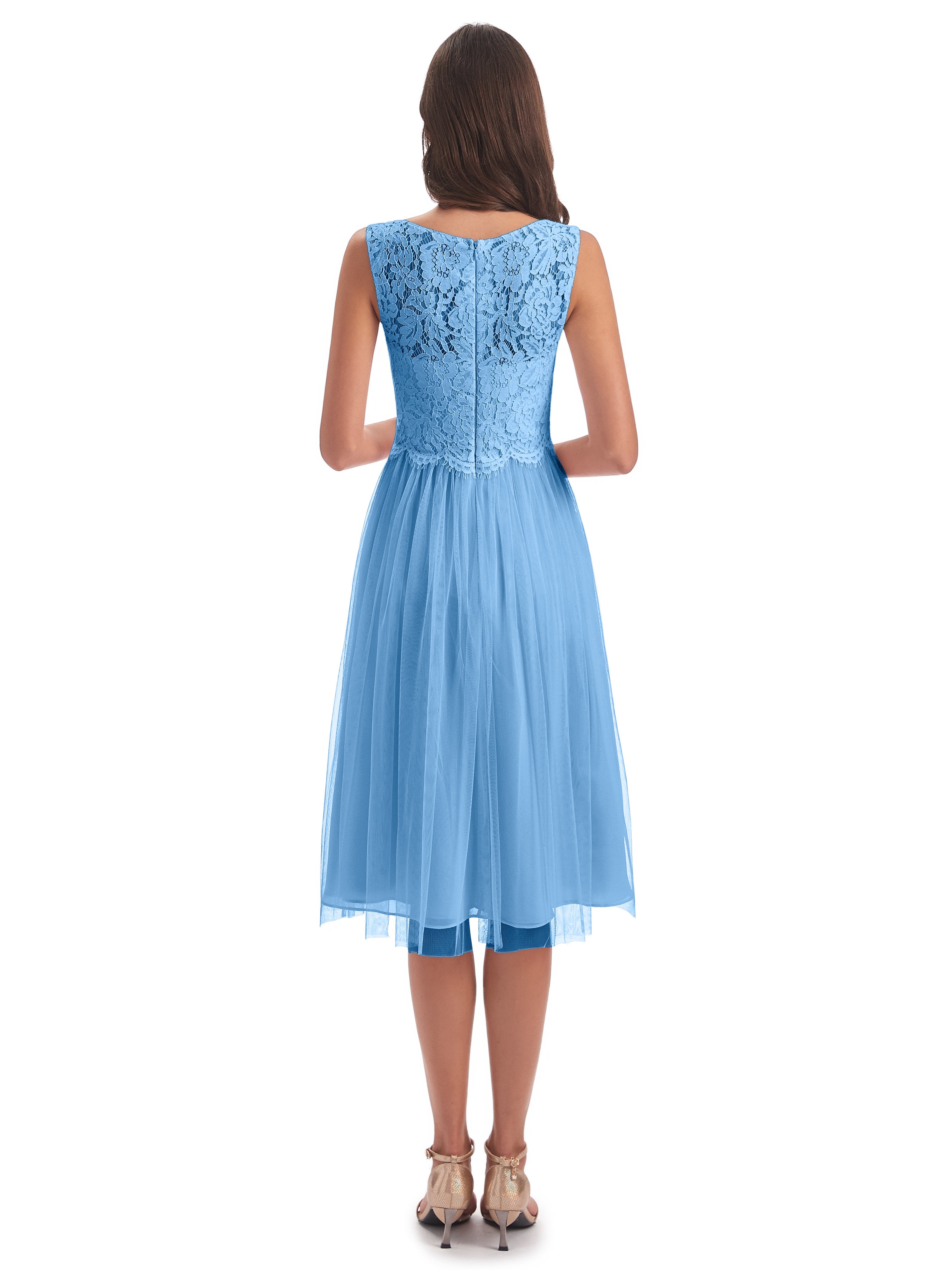 Luna Knee Length Scoop Lace Bridesmaid Dresses