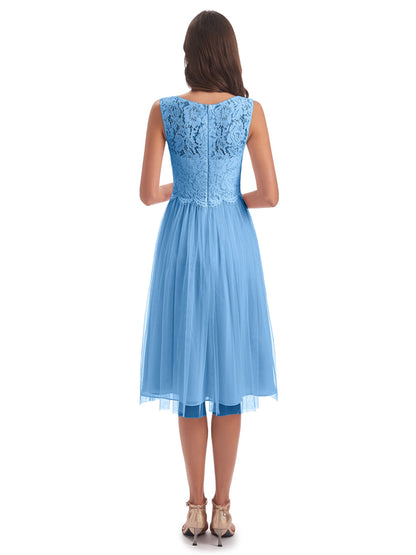 Luna Knee Length Scoop Lace Bridesmaid Dresses